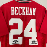 Shop 1994/96 MANCHESTER UNITED BECKHAM #24 HOME SHIRT (L) UMBRO, classic football shirts, vintage football shirts & retro soccer jerseys at Cult Kits