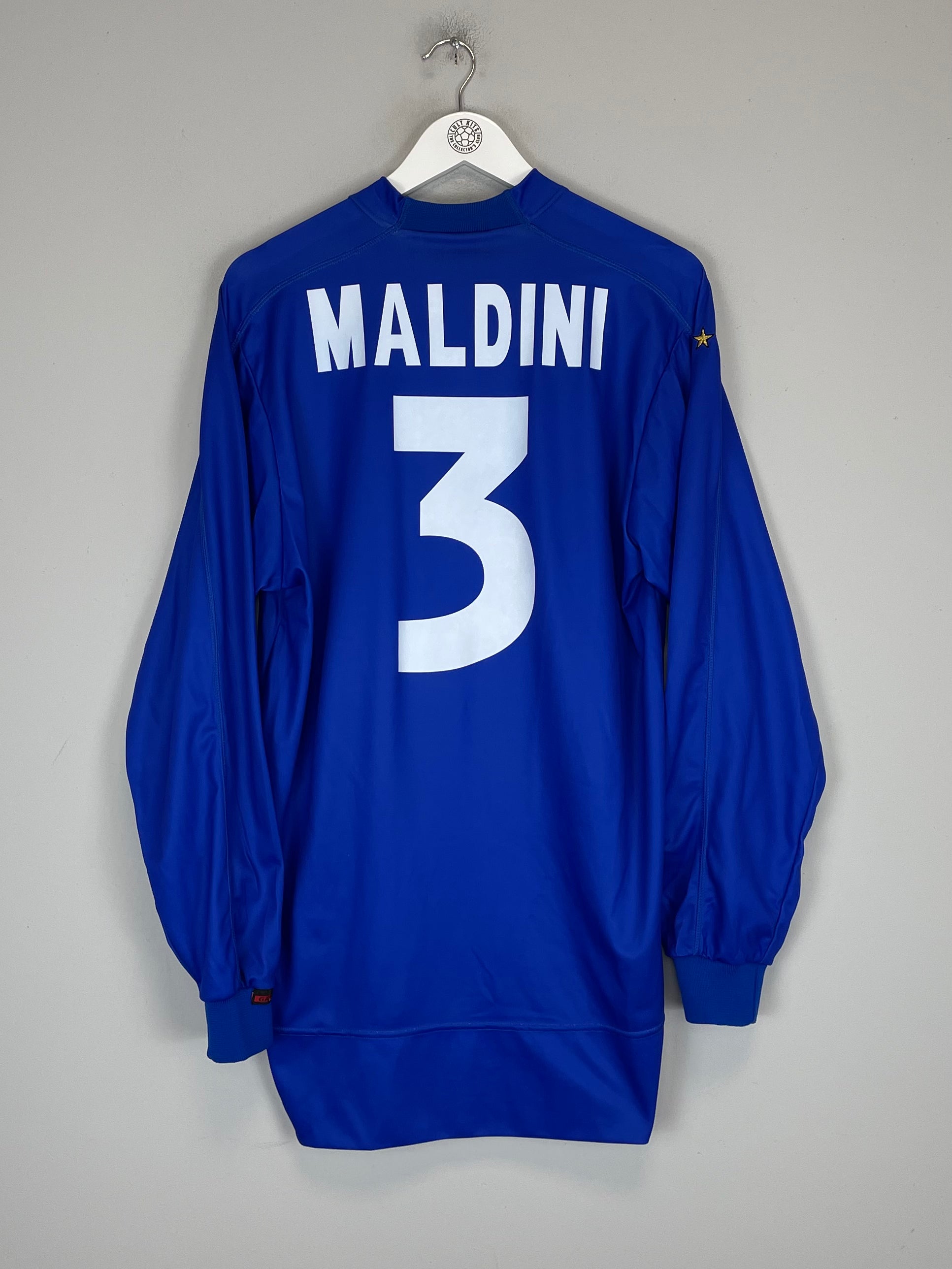 Shop 1998/99 ITALY MALDINI #3 L/S HOME SHIRT (XL) KAPPA, classic football shirts, vintage football shirts & retro soccer jerseys at Cult Kits