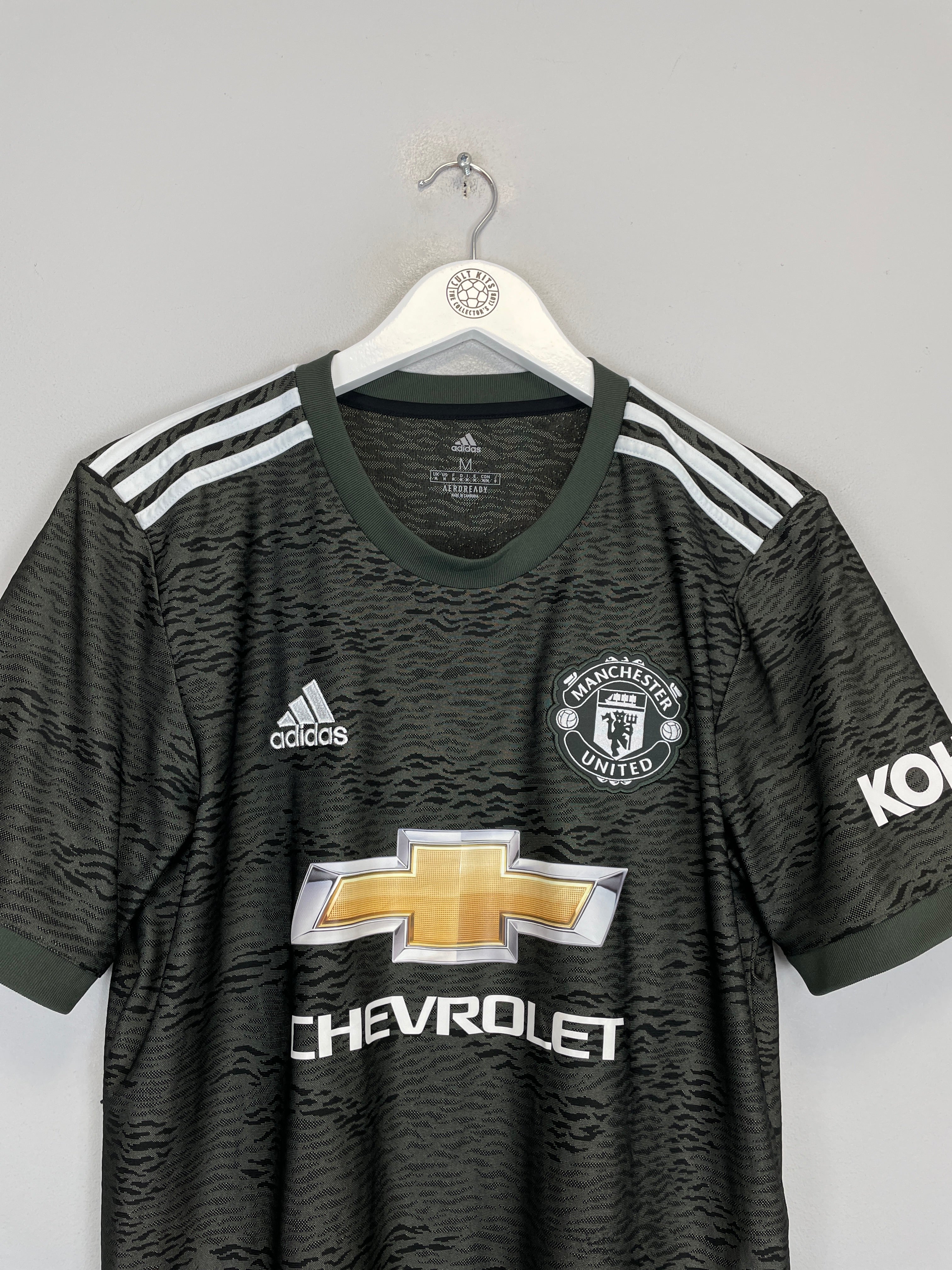 2020/21 Manchester United Van De Beek #34 away shirt by Adidas in excellent condition, size Medium, featuring black and silver design.