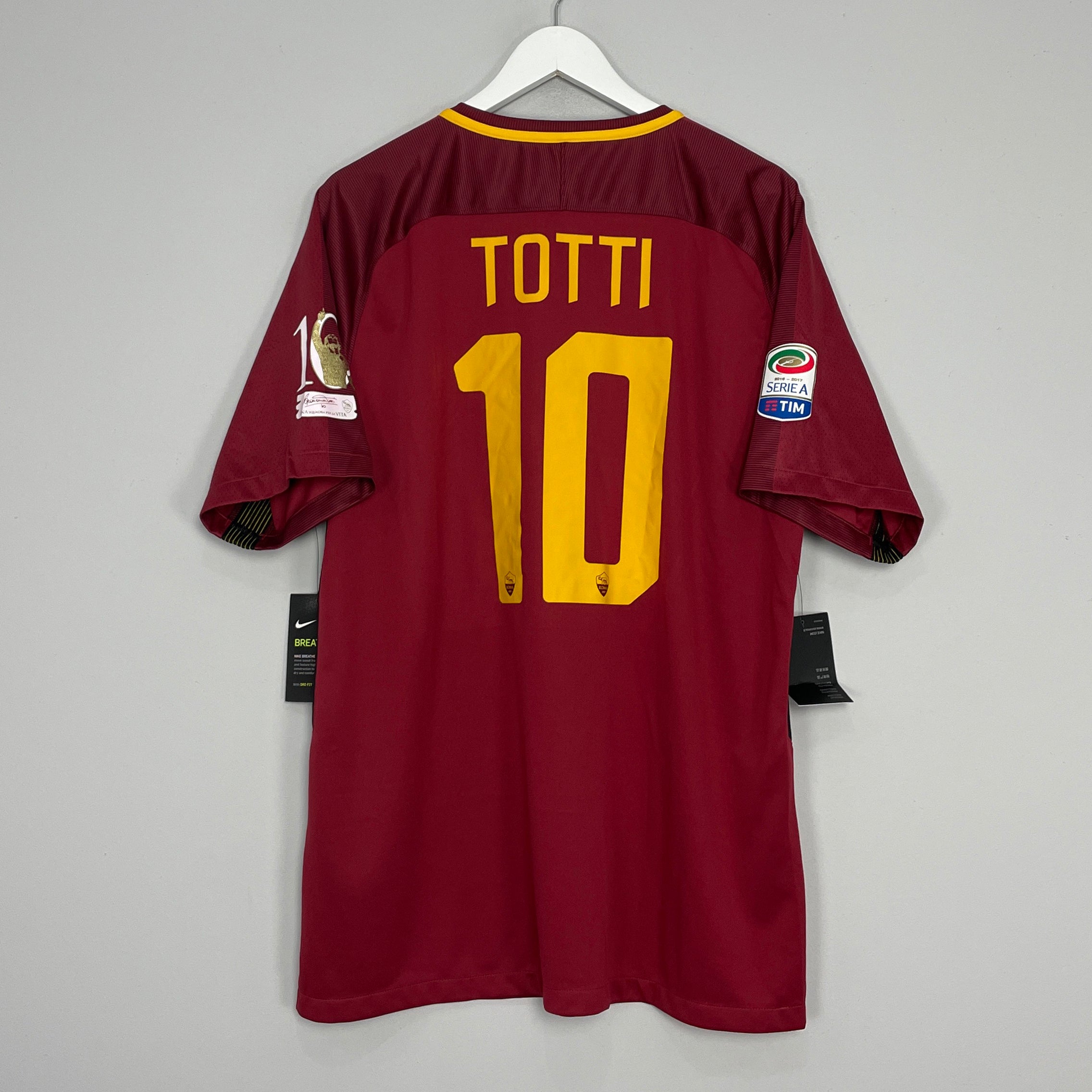 Shop 2017/18 ROMA TOTTI #10 *BNWT* TRIBUTE HOME SHIRT (XL) NIKE, classic football shirts, vintage football shirts & retro soccer jerseys at Cult Kits