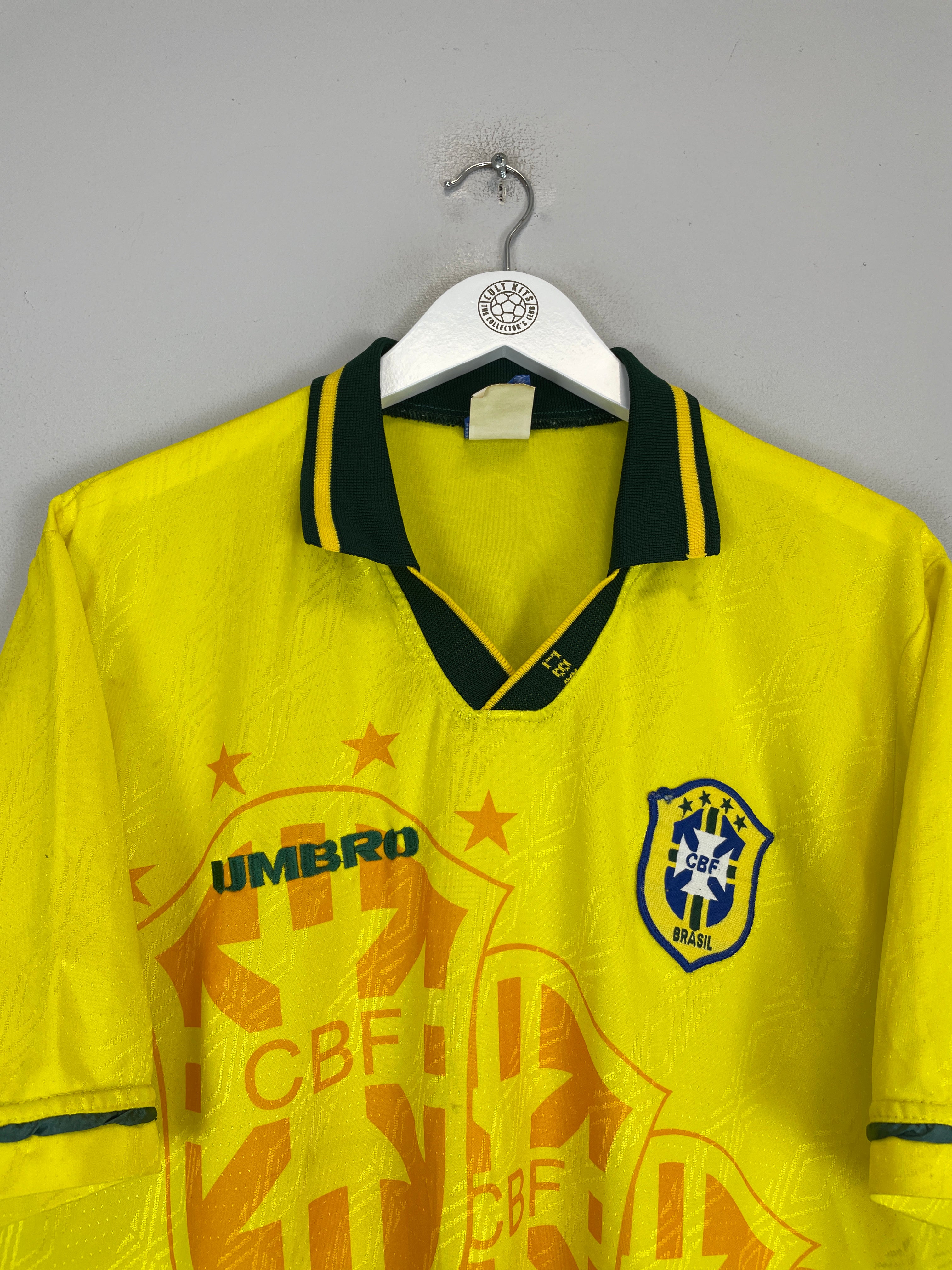 Shop 1994/97 BRAZIL HOME SHIRT (L) UMBRO, classic football shirts, vintage football shirts & retro soccer jerseys at Cult Kits