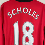 Shop 2009/10 MANCHESTER UNITED SCHOLES #18 L/S HOME SHIRT (L) NIKE, classic football shirts, vintage football shirts & retro soccer jerseys at Cult Kits
