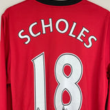 Shop 2009/10 MANCHESTER UNITED SCHOLES #18 L/S HOME SHIRT (L) NIKE, classic football shirts, vintage football shirts & retro soccer jerseys at Cult Kits