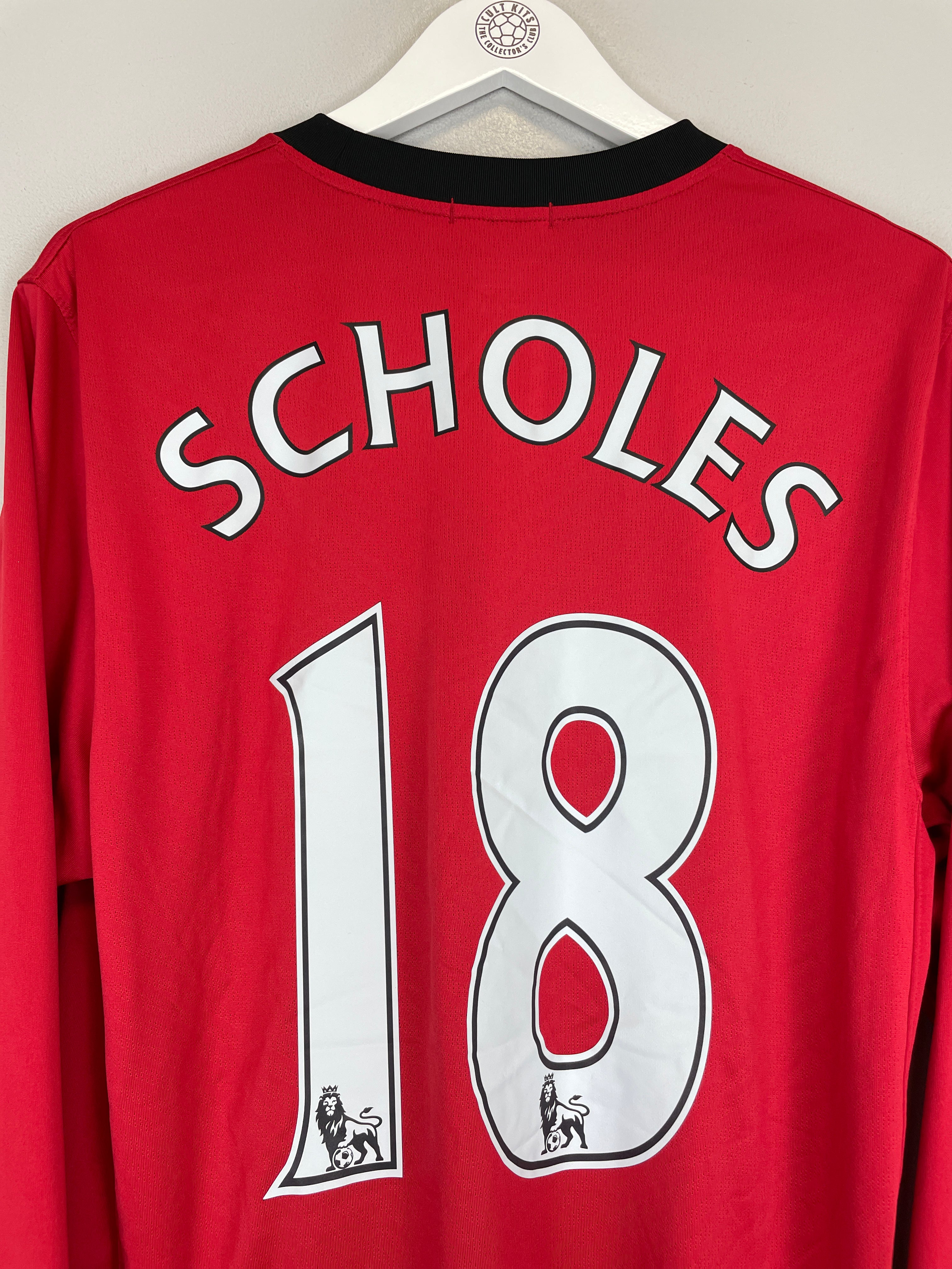 Shop 2009/10 MANCHESTER UNITED SCHOLES #18 L/S HOME SHIRT (L) NIKE, classic football shirts, vintage football shirts & retro soccer jerseys at Cult Kits