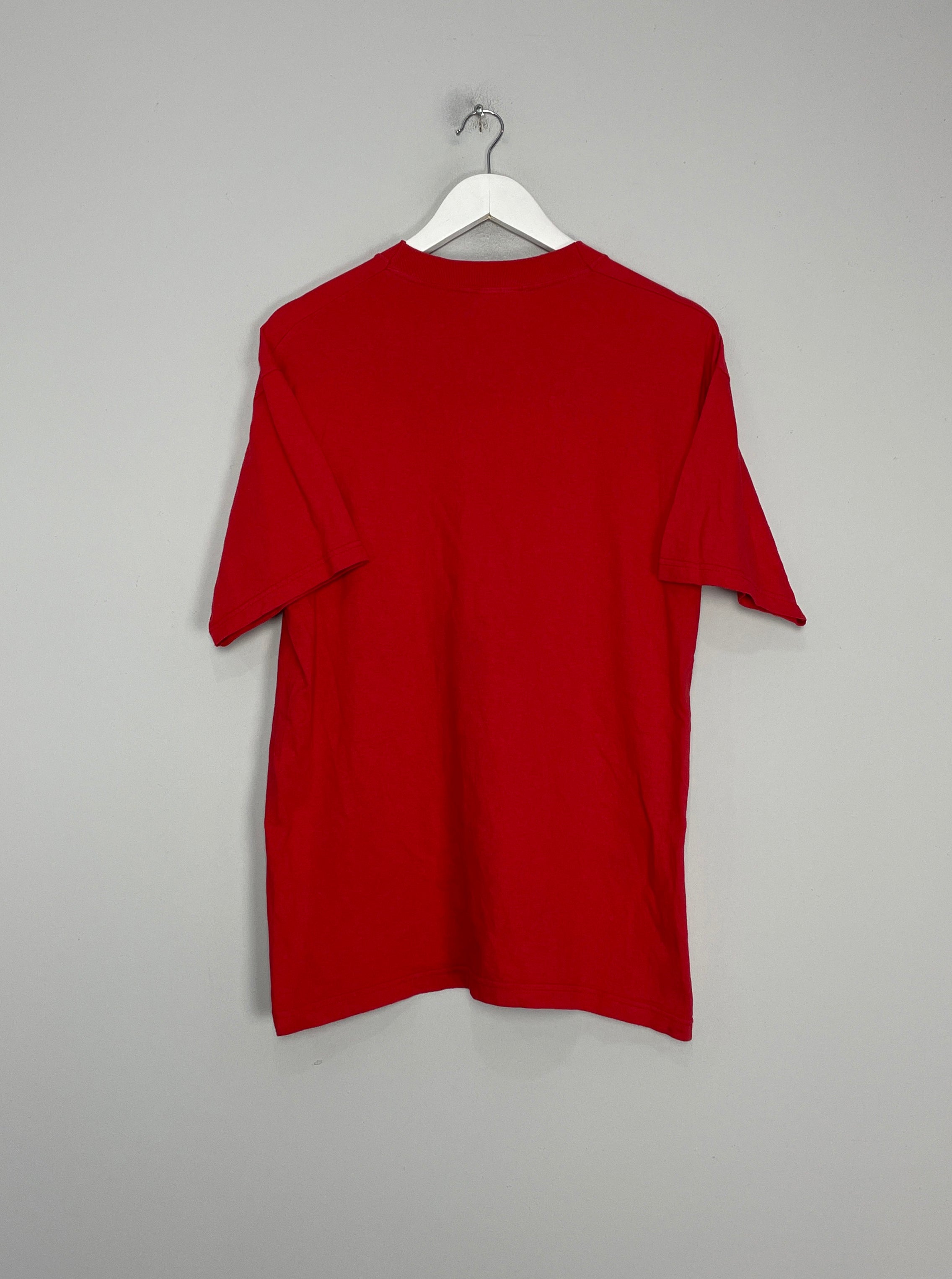 Shop 2001 LIVERPOOL TREBLE WINNERS T-SHIRT (M) OM, classic football shirts, vintage football shirts & retro soccer jerseys at Cult Kits