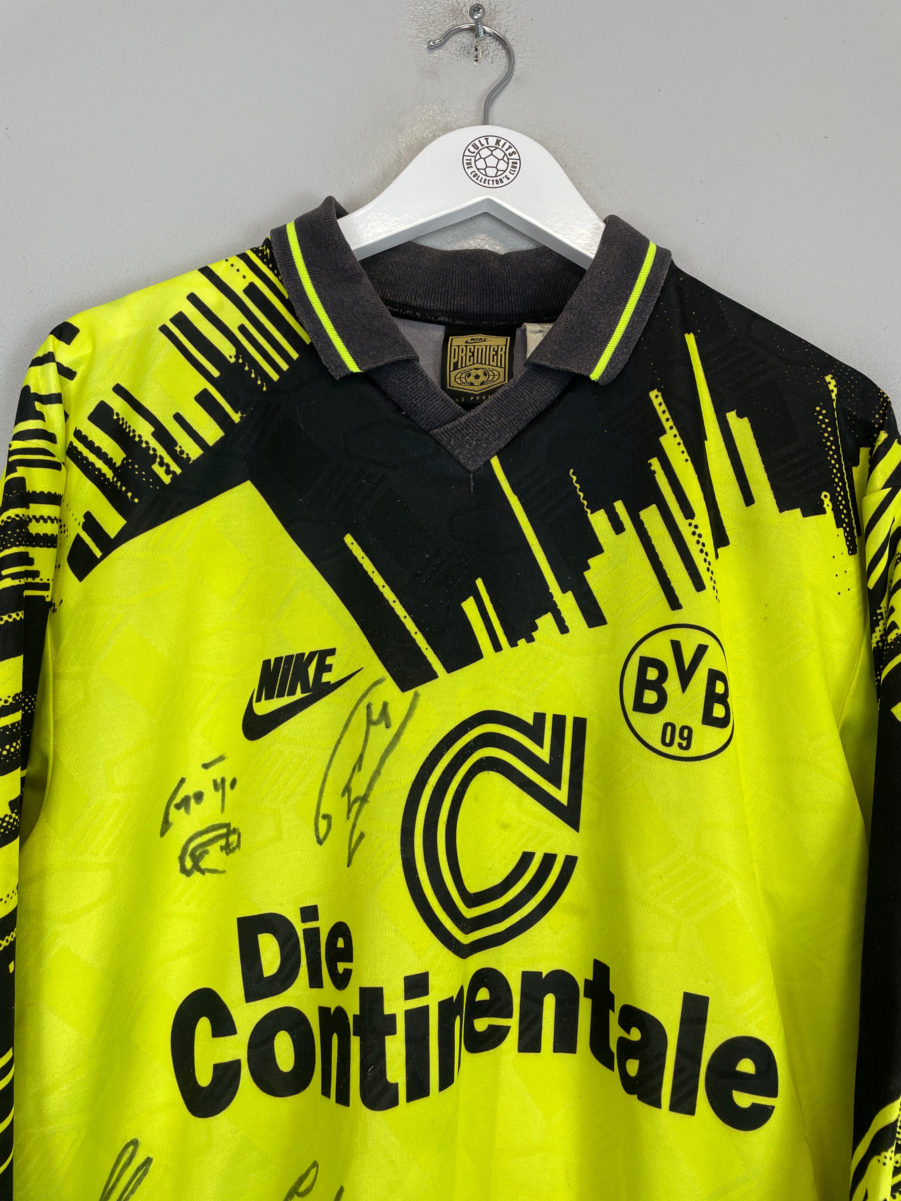 Shop 1993/94 DORTMUND *SIGNED* L/S HOME SHIRT (M) NIKE, classic football shirts, vintage football shirts & retro soccer jerseys at Cult Kits