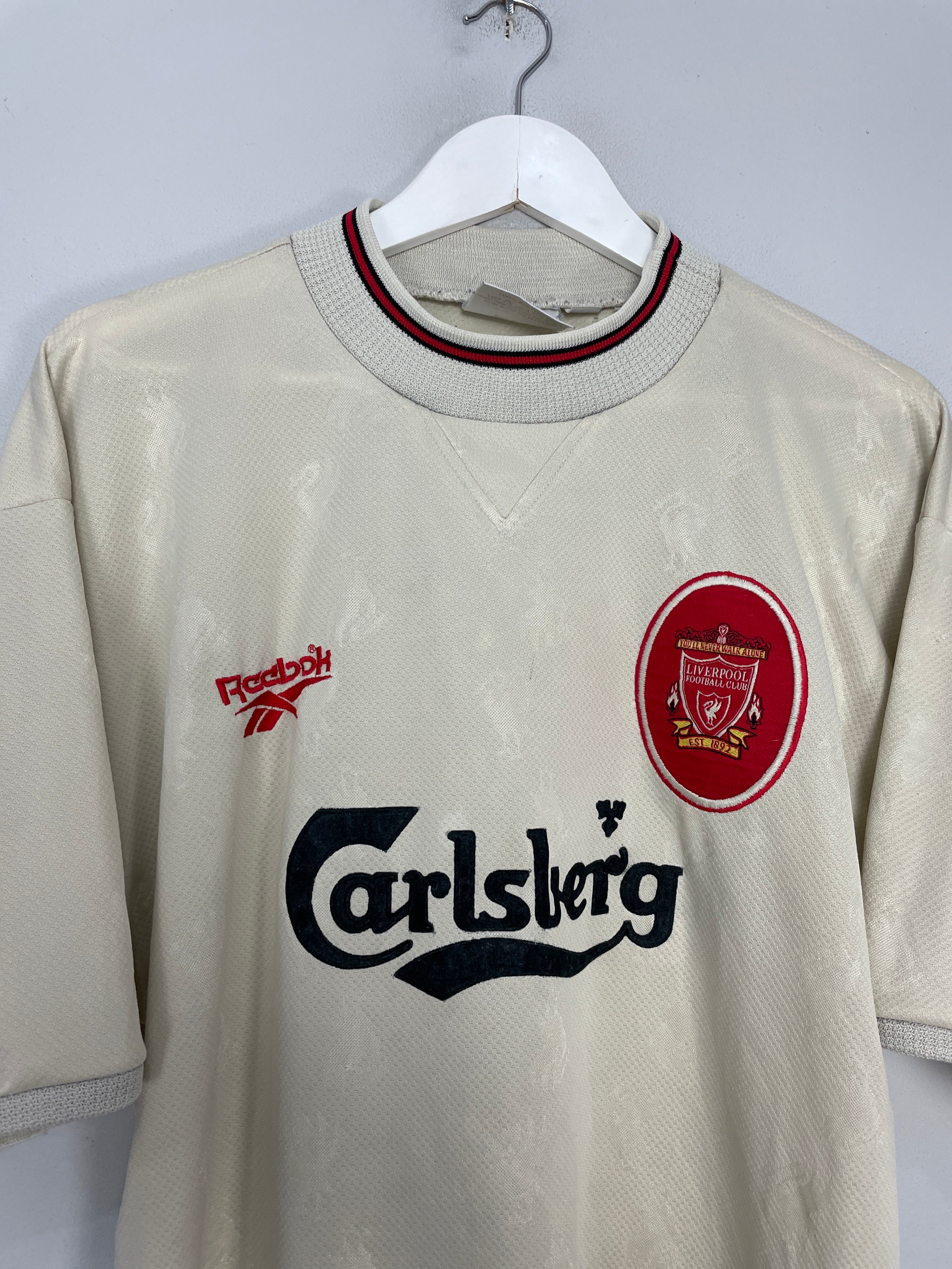 Shop 1996/97 LIVERPOOL AWAY SHIRT (L) REEBOK, classic football shirts, vintage football shirts & retro soccer jerseys at Cult Kits
