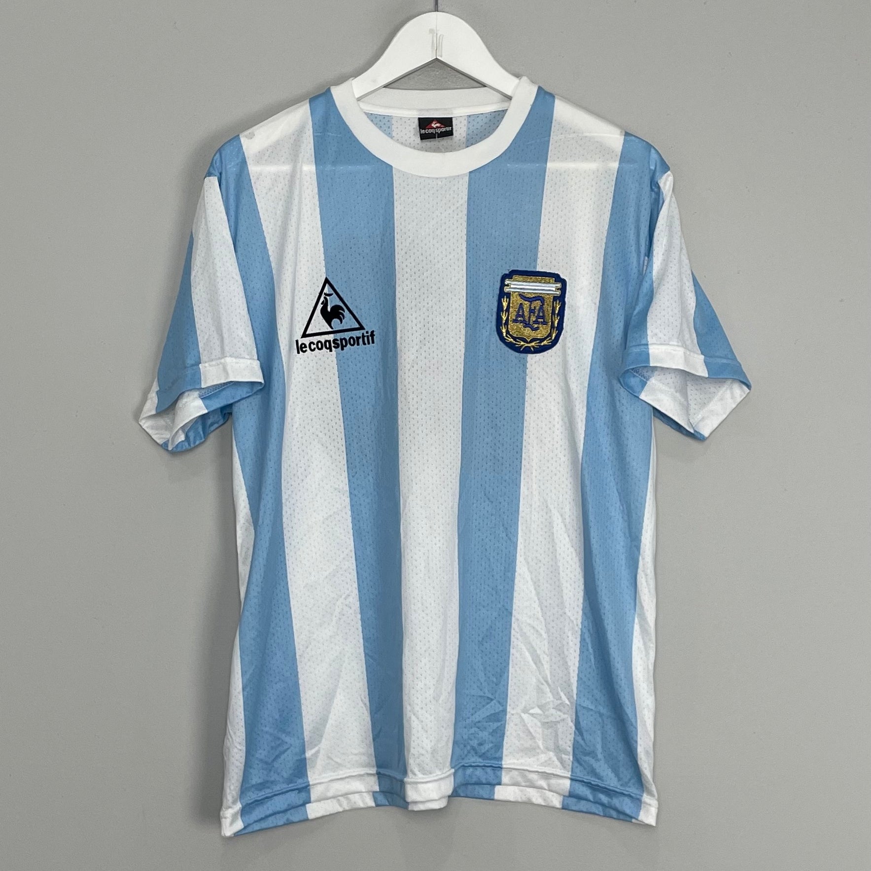 Shop 1986 ARGENTINA *RE-ISSUE* #10 HOME SHIRT (L) LE COQ, classic football shirts, vintage football shirts & retro soccer jerseys at Cult Kits