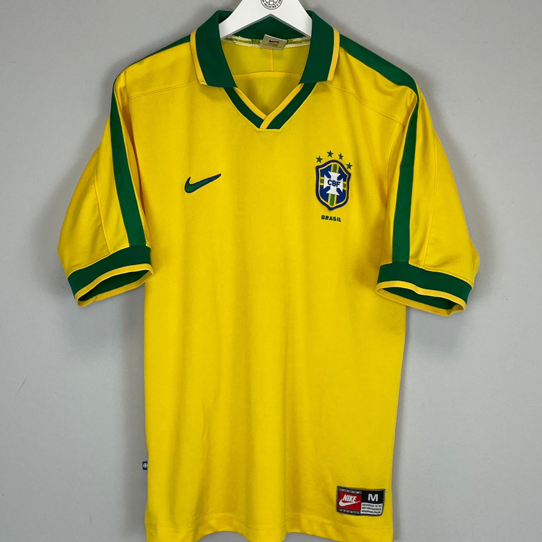 Shop 1997/98 BRAZIL #9 (RONALDO) HOME SHIRT (M) NIKE, classic football shirts, vintage football shirts & retro soccer jerseys at Cult Kits