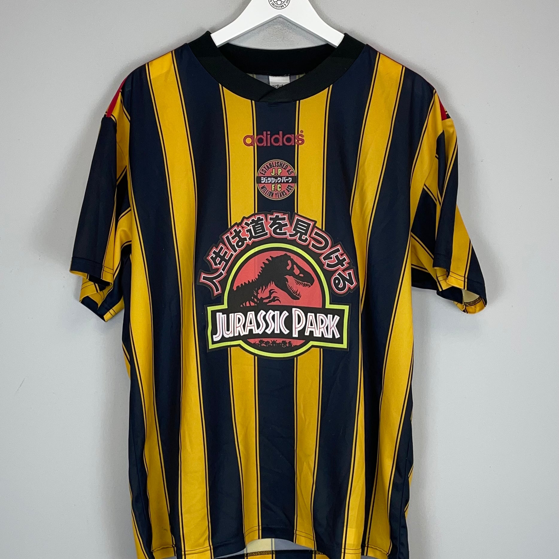 Shop 1990/92 CULT KITS X JURASSIC PARK JAPANESE MOVIE MASHUP (XL) ADIDAS, classic football shirts, vintage football shirts & retro soccer jerseys at Cult Kits