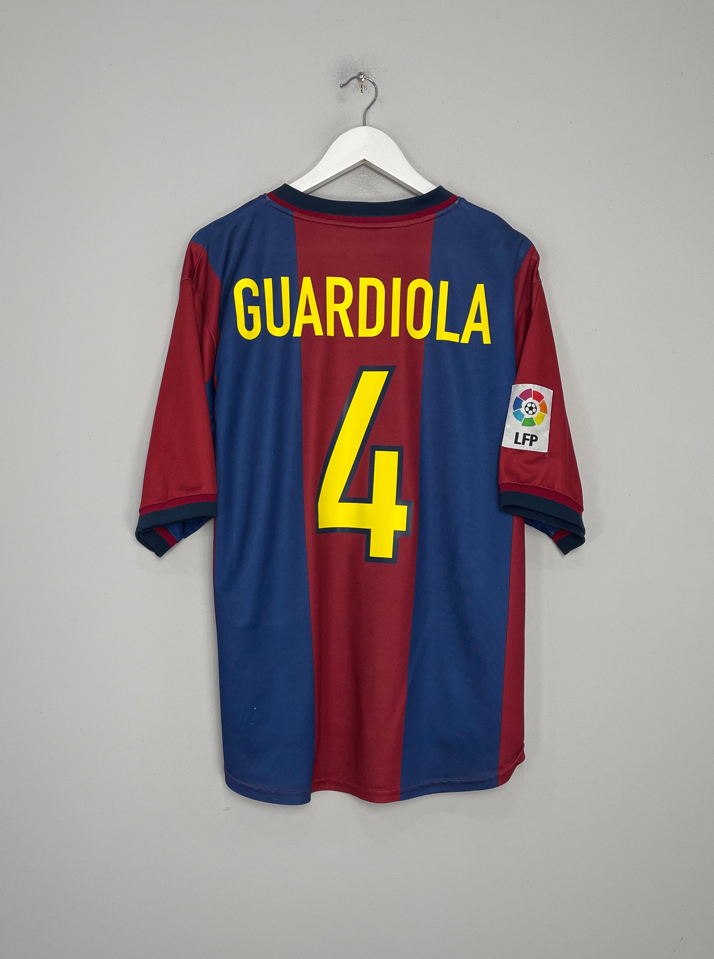 Shop 1998/00 BARCELONA GUARDIOLA #4 HOME SHIRT (XL) NIKE, classic football shirts, vintage football shirts & retro soccer jerseys at Cult Kits