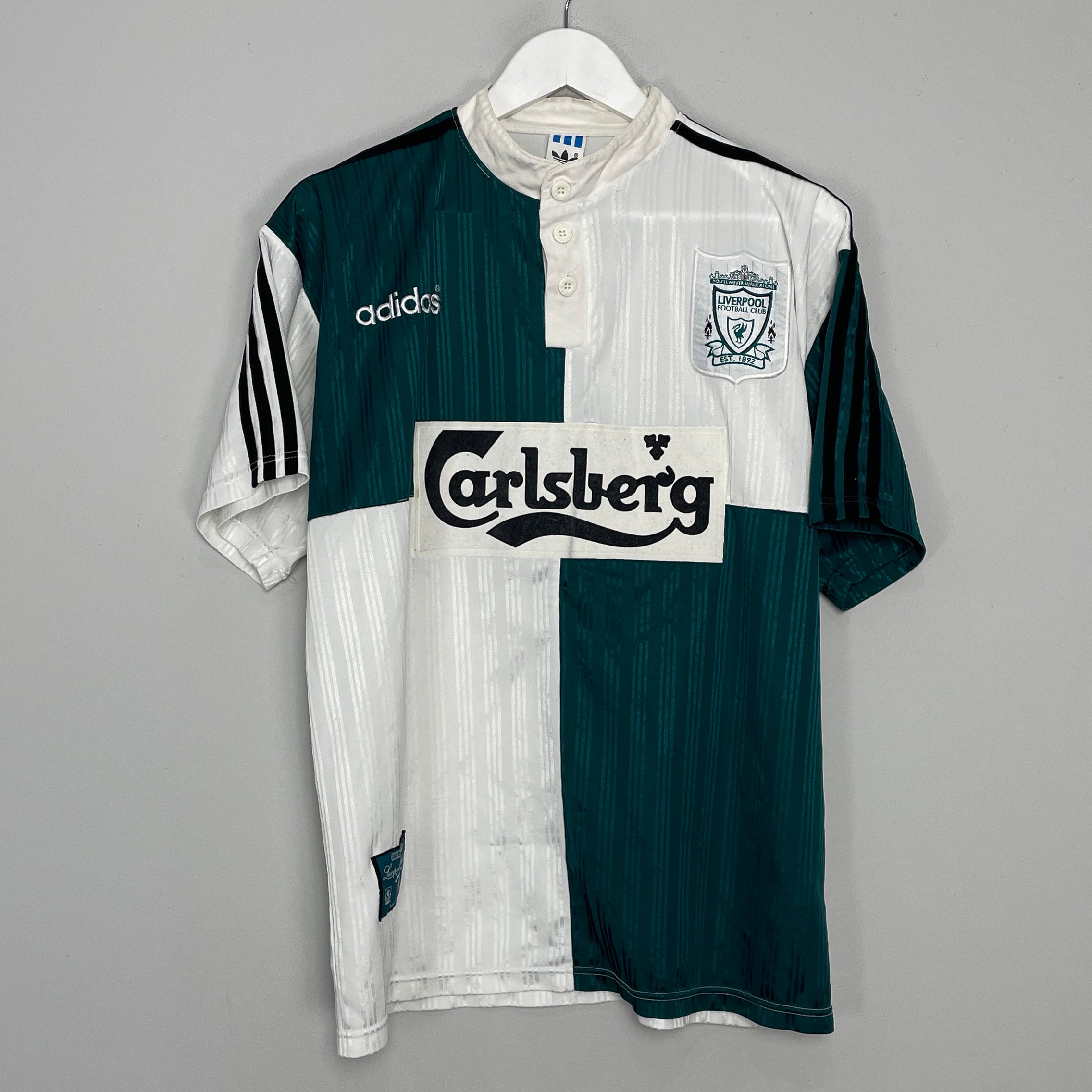 Shop 1995/96 LIVERPOOL AWAY SHIRT (L) ADIDAS, classic football shirts, vintage football shirts & retro soccer jerseys at Cult Kits