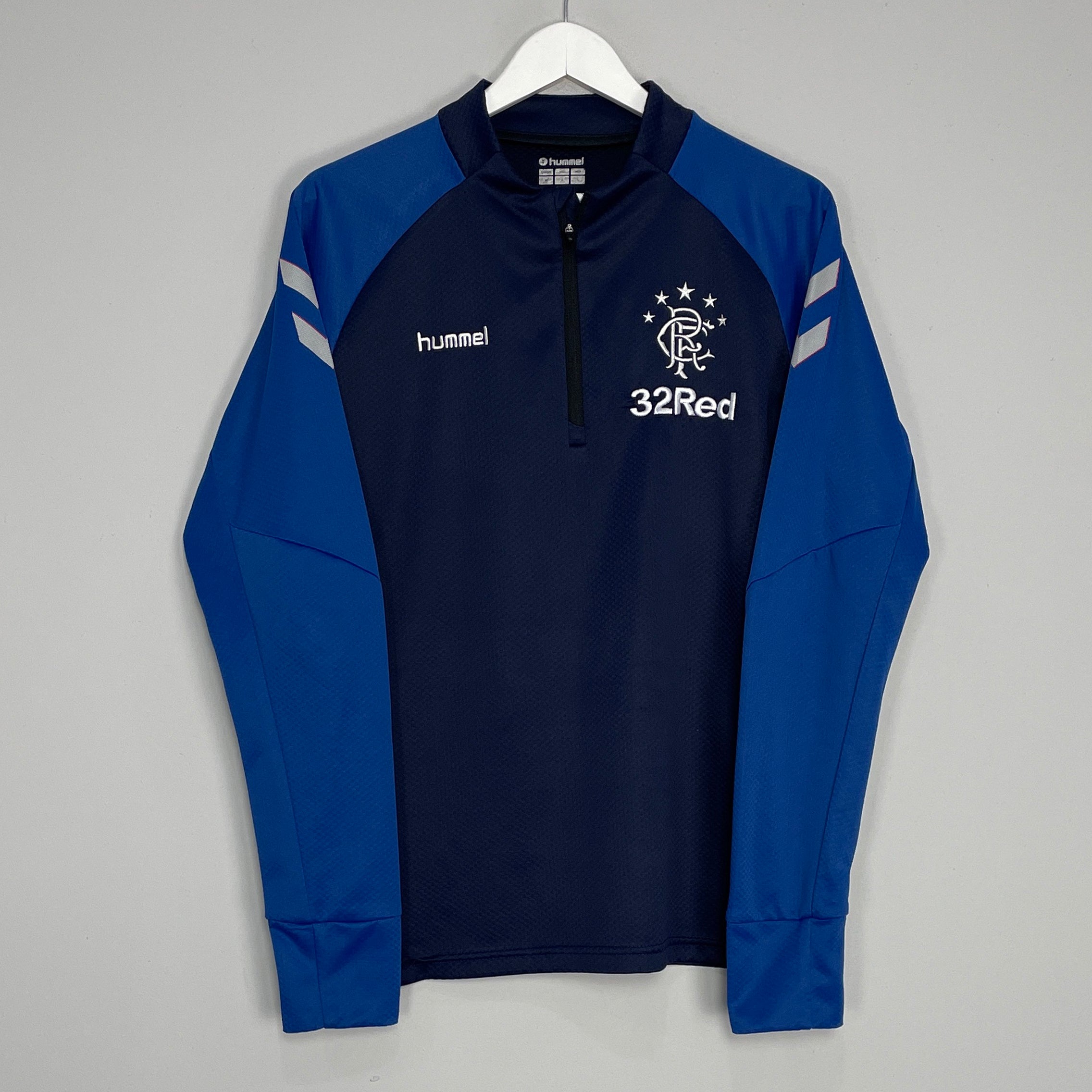 Shop 2018/19 RANGERS 1/4 ZIP TRAINING TOP (M) HUMMEL, classic football shirts, vintage football shirts & retro soccer jerseys at Cult Kits