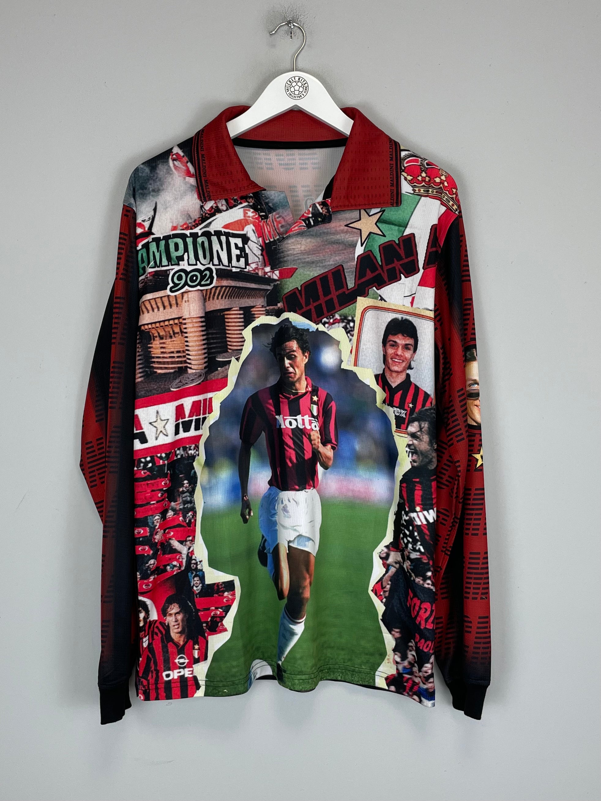 Shop 1990'S AC MILAN MALDINI #3 L/S BOOTLEG SHIRT (L), classic football shirts, vintage football shirts & retro soccer jerseys at Cult Kits