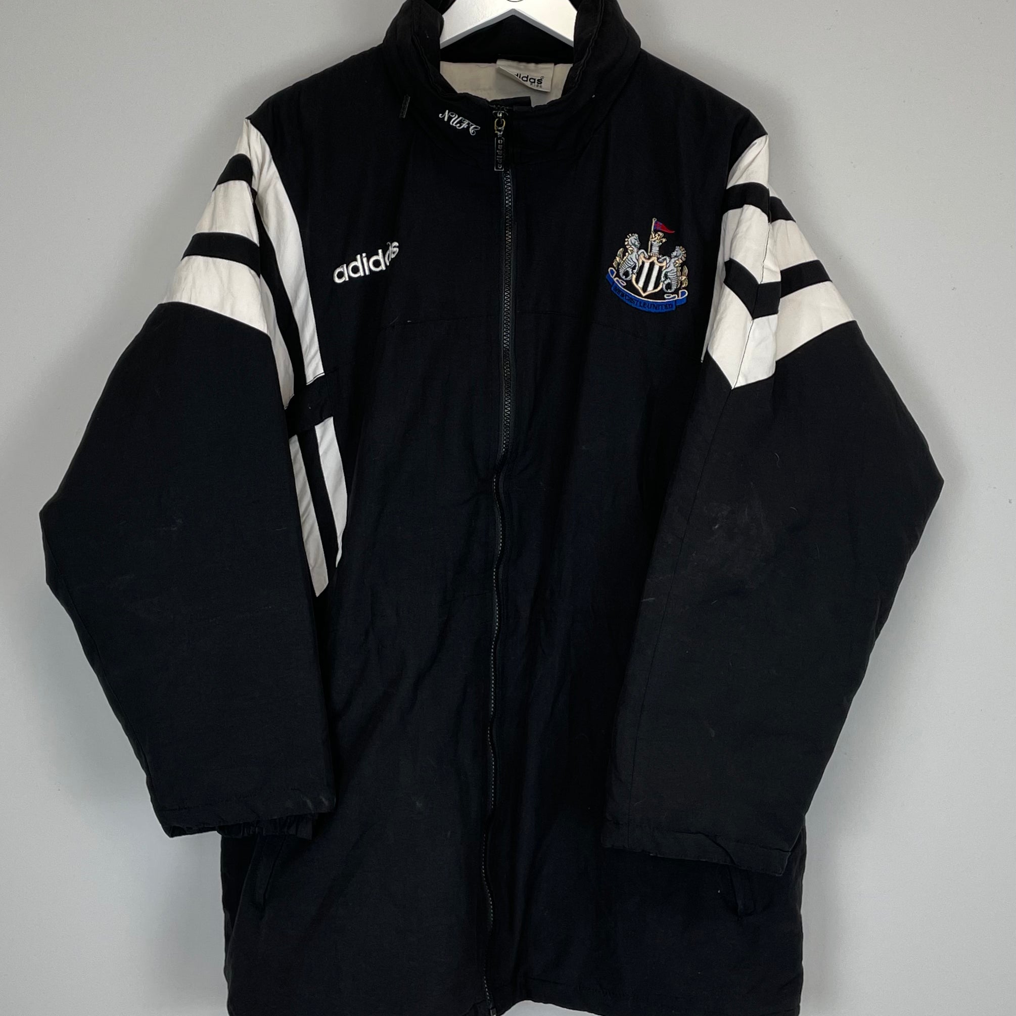 Shop 1995/97 NEWCASTLE UNITED BENCH COAT (L) ADIDAS, classic football shirts, vintage football shirts & retro soccer jerseys at Cult Kits