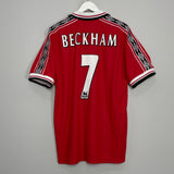 Shop 1998/00 MANCHESTER UNITED BECKHAM #7 HOME SHIRT (XL) UMBRO, classic football shirts, vintage football shirts & retro soccer jerseys at Cult Kits