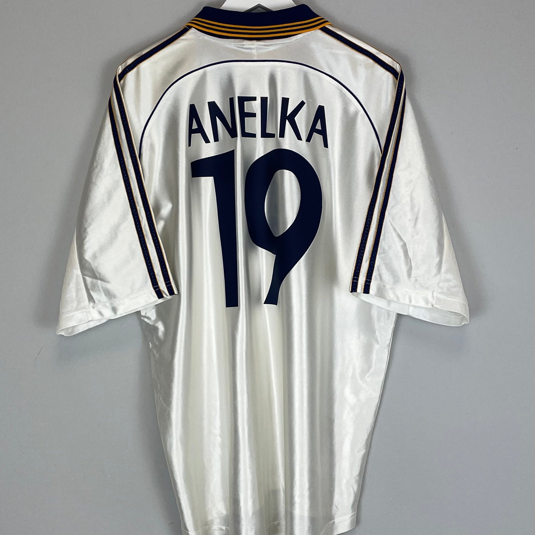 Shop 1998/00 REAL MADRID ANELKA #19 HOME SHIRT (L) ADIDAS, classic football shirts, vintage football shirts & retro soccer jerseys at Cult Kits