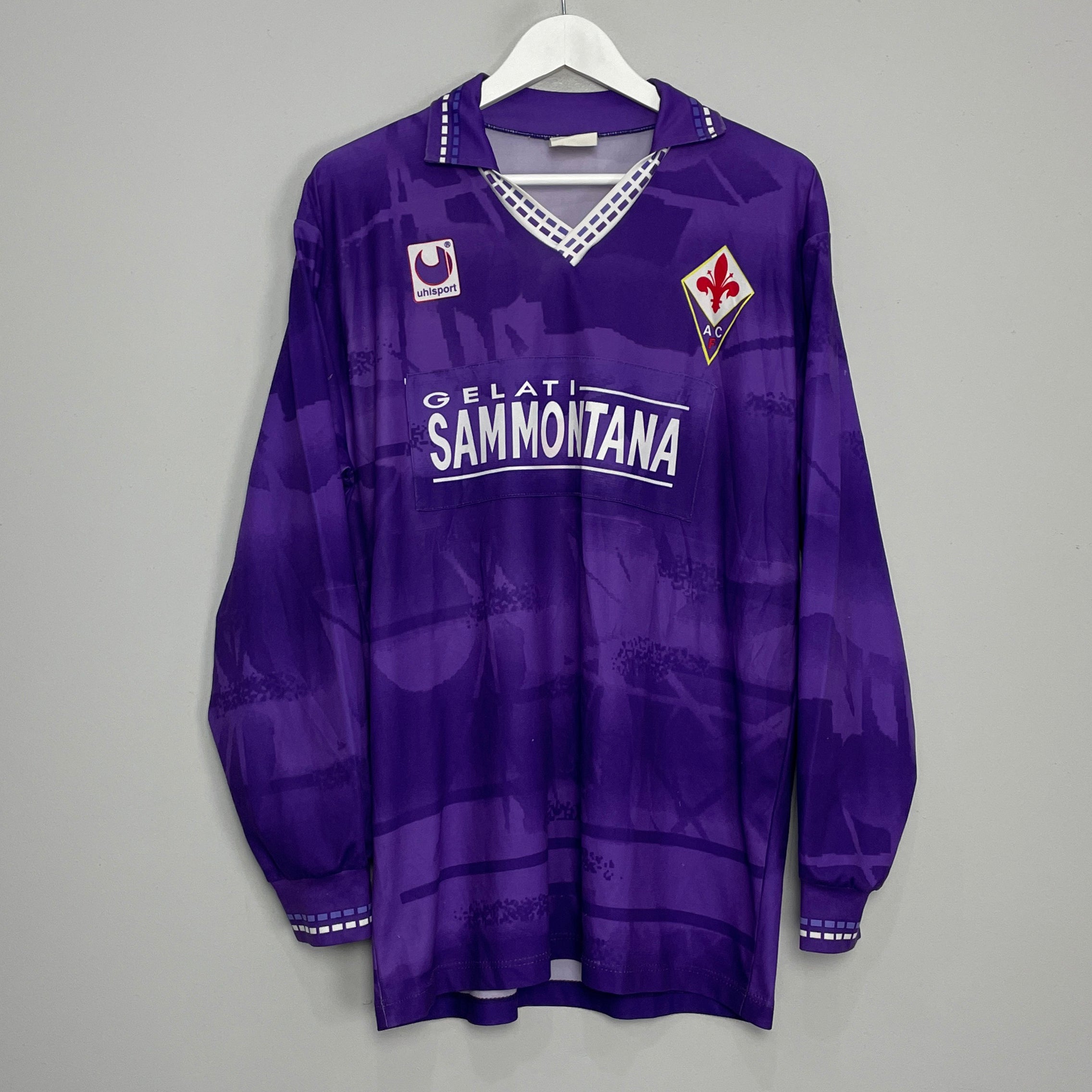Shop 1994/95 FIORENTINA *PLAYER ISSUE* L/S HOME SHIRT (XL) UHLSPORT, classic football shirts, vintage football shirts & retro soccer jerseys at Cult Kits