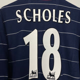Shop 1999/00 MANCHESTER UNITED SCHOLES #18 AWAY SHIRT (XL) UMBRO, classic football shirts, vintage football shirts & retro soccer jerseys at Cult Kits