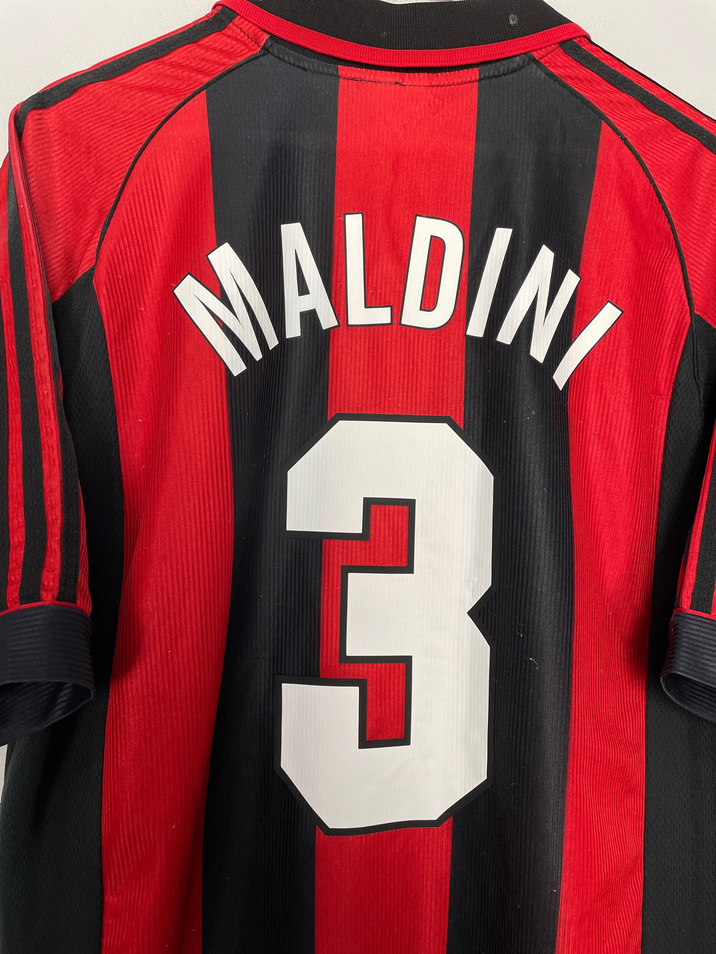 Shop 1998/00 AC MILAN MALDINI #3 HOME SHIRT (L) ADIDAS, classic football shirts, vintage football shirts & retro soccer jerseys at Cult Kits