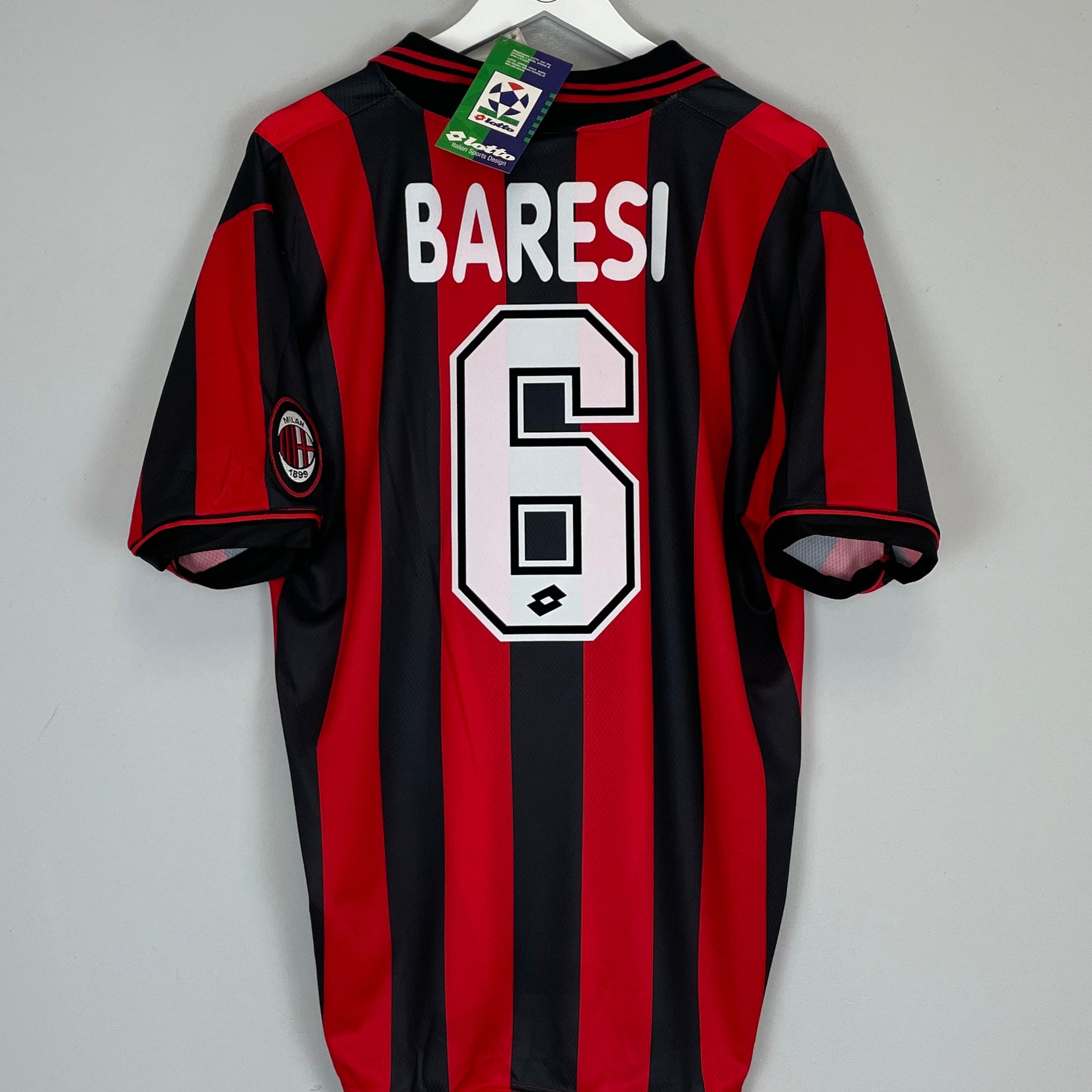 Shop 1995/96 AC MILAN BARESI #6 *BNWT* HOME SHIRT (L) LOTTO, classic football shirts, vintage football shirts & retro soccer jerseys at Cult Kits