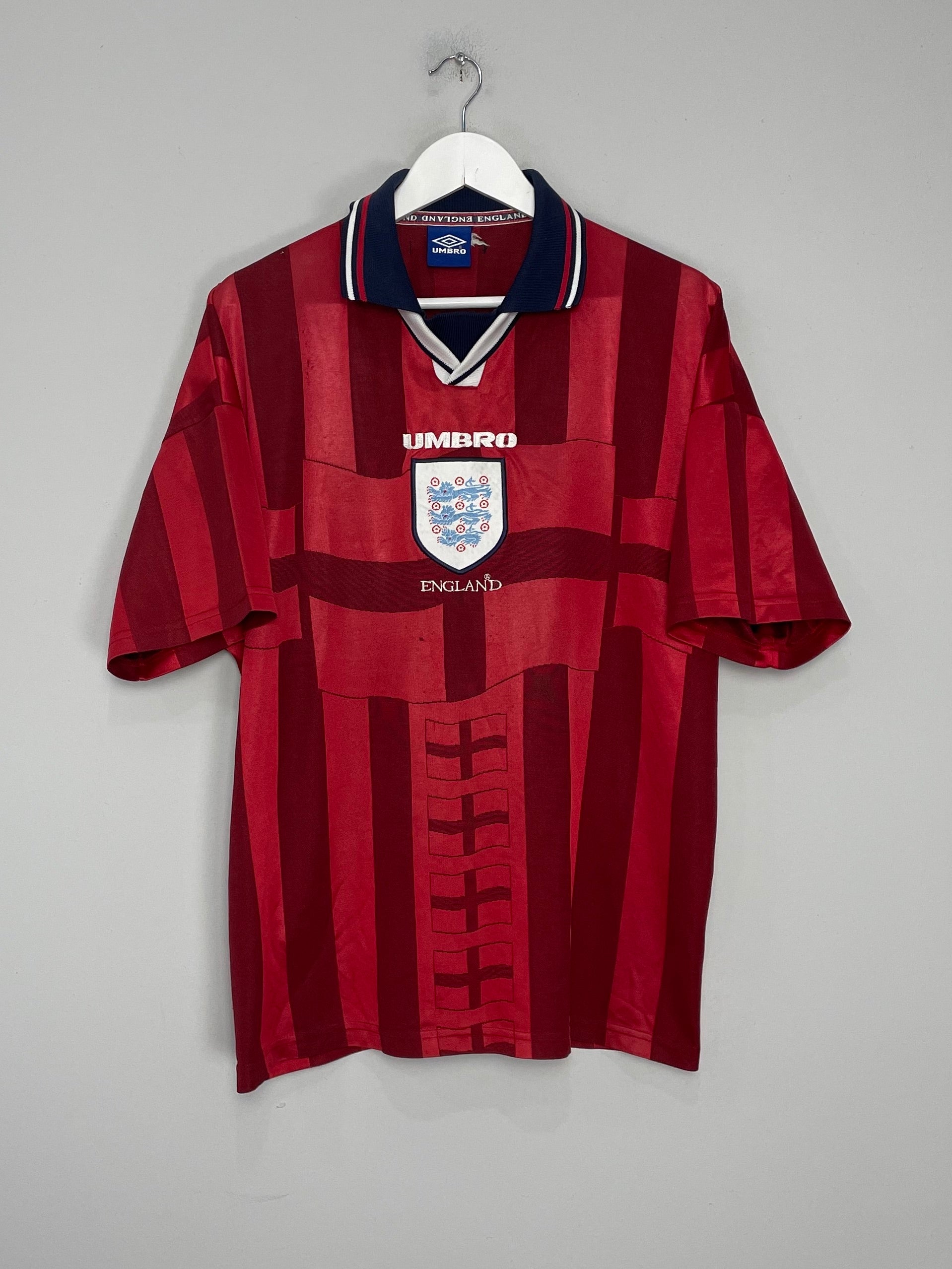 Shop 1997/99 ENGLAND AWAY SHIRT (XL) UMBRO, classic football shirts, vintage football shirts & retro soccer jerseys at Cult Kits