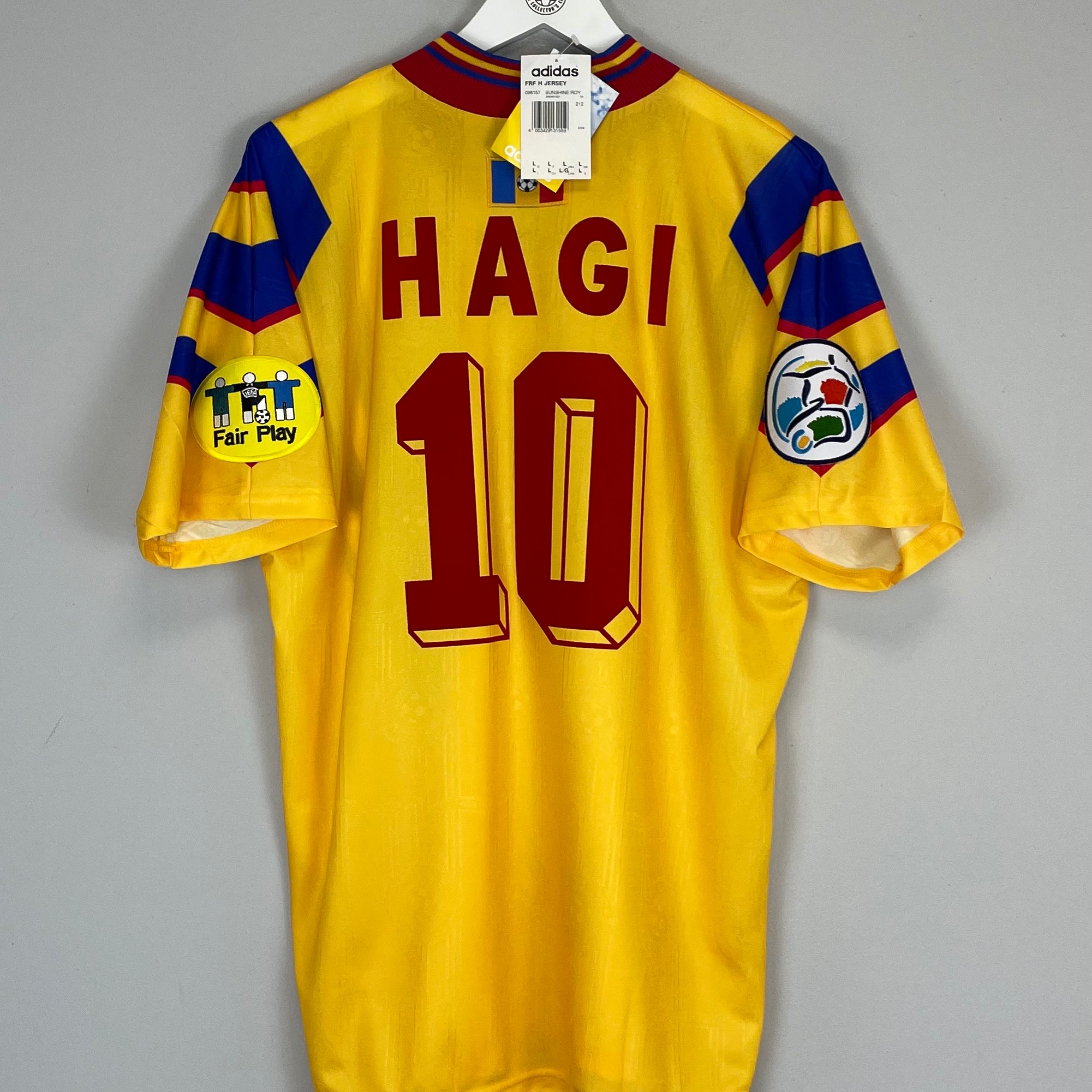 Shop 1996/98 ROMANIA HAGI #10 *BNWT* HOME SHIRT (L) ADIDAS, classic football shirts, vintage football shirts & retro soccer jerseys at Cult Kits
