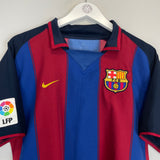 Shop 2003/04 BARCELONA KLUIVERT #9 HOME SHIRT (M) NIKE, classic football shirts, vintage football shirts & retro soccer jerseys at Cult Kits
