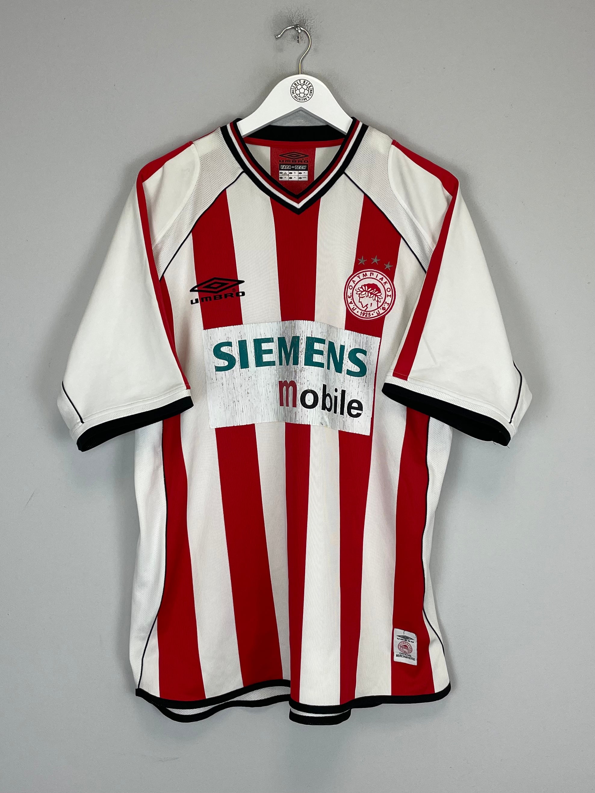 Shop 2001/02 OLYMPIAKOS HOME SHIRT (XL) UMBRO, classic football shirts, vintage football shirts & retro soccer jerseys at Cult Kits