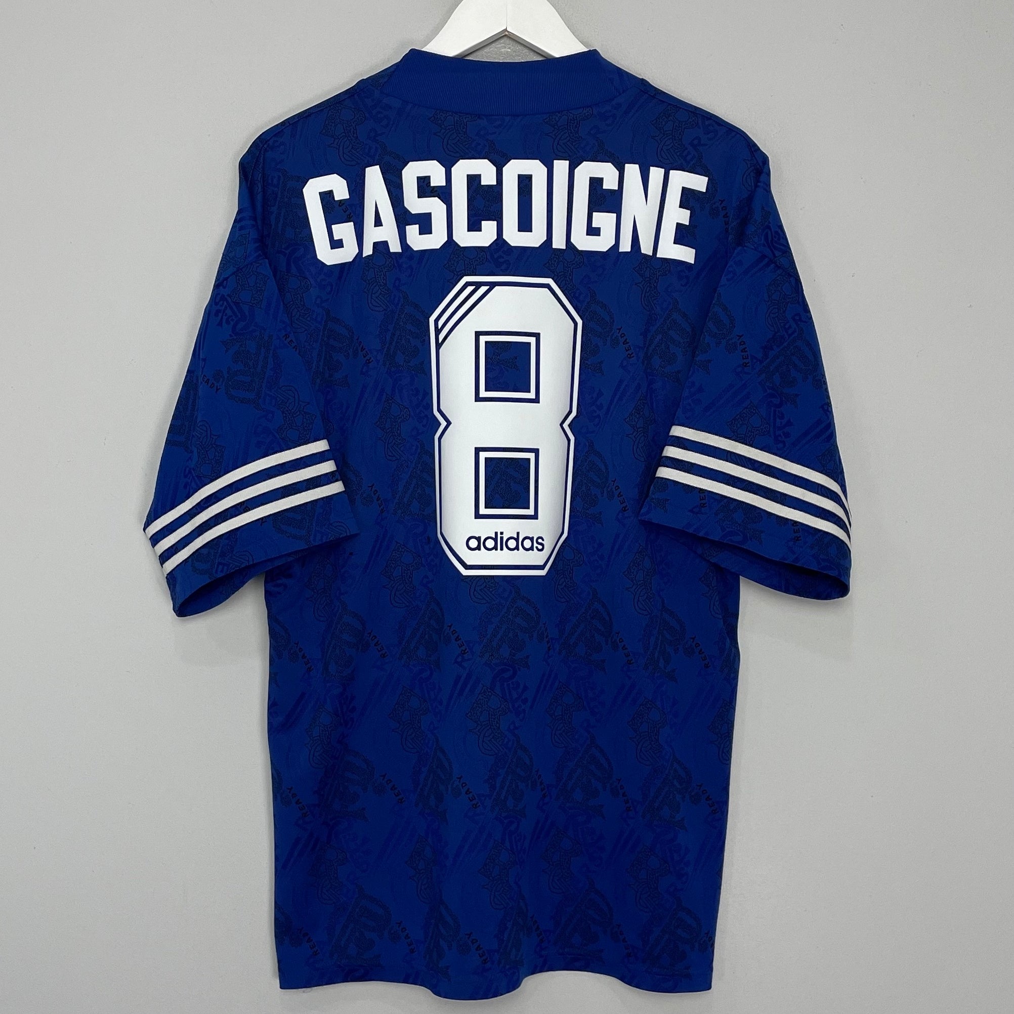 Shop 1994/96 RANGERS GASCOIGNE #8 HOME SHIRT (XL) ADIDAS, classic football shirts, vintage football shirts & retro soccer jerseys at Cult Kits