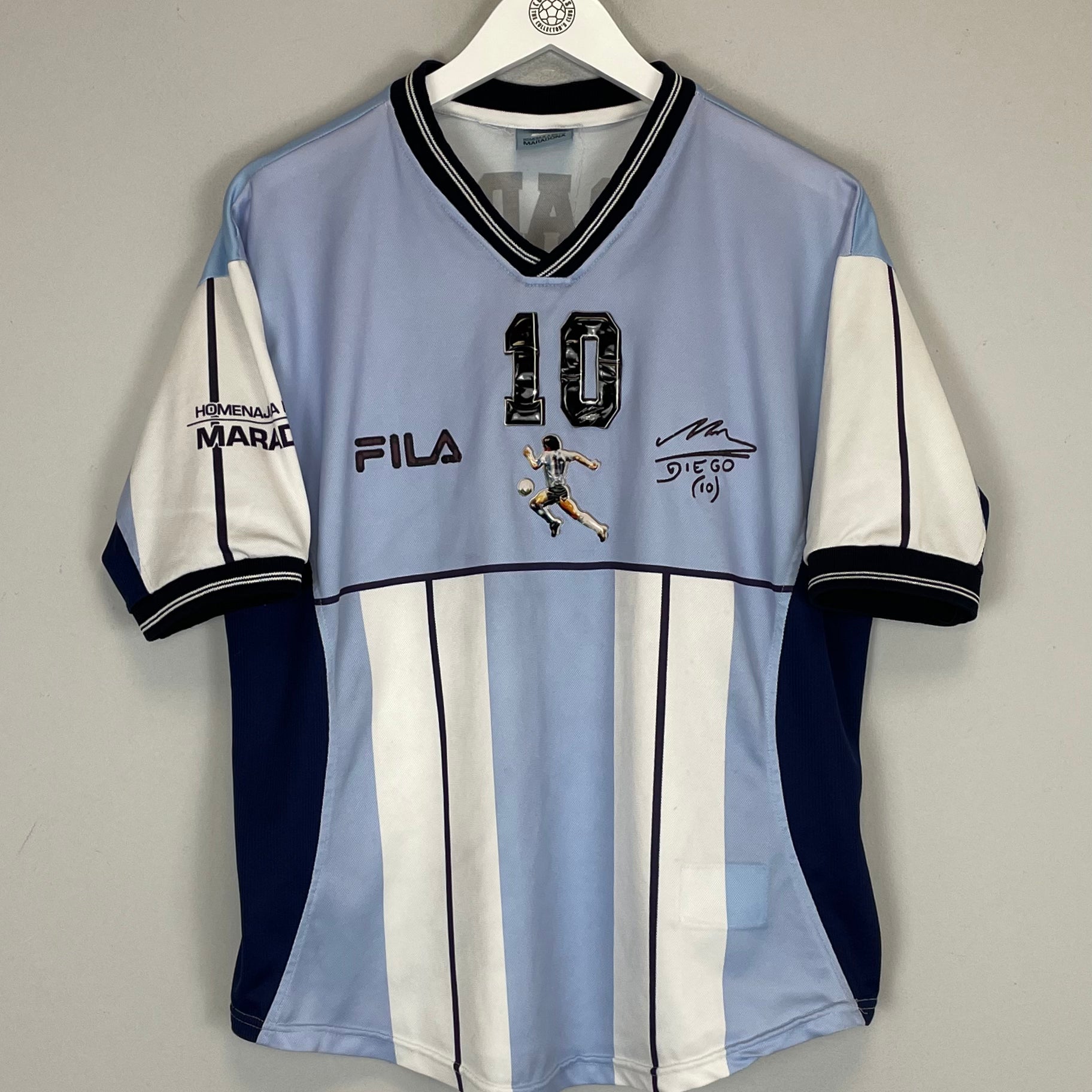 Shop 2001 ARGENTINA MARADONA TESTIMONIAL SHIRT (M) FILA, classic football shirts, vintage football shirts & retro soccer jerseys at Cult Kits