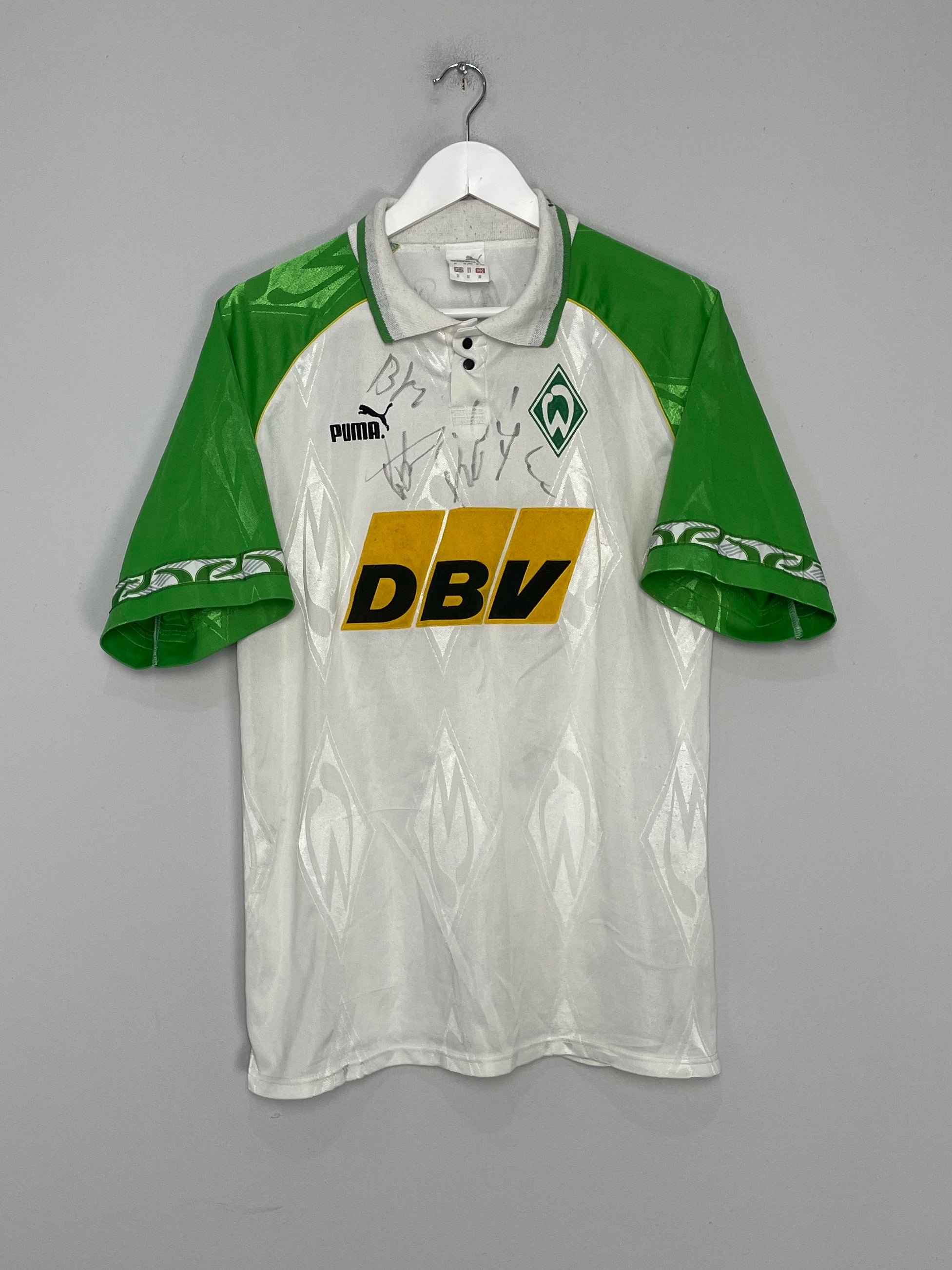 Shop 1995/96 WERDER BREMEN *SIGNED* HOME SHIRT (M) PUMA, classic football shirts, vintage football shirts & retro soccer jerseys at Cult Kits
