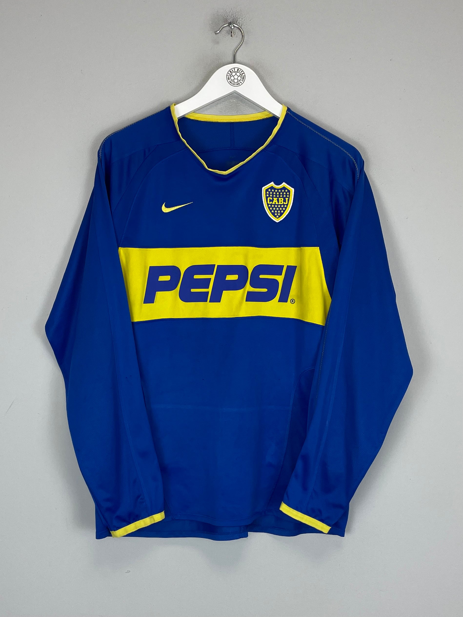 Shop 2003/04 BOCA JUNIORS DELGADO #16 L/S HOME SHIRT (M) NIKE, classic football shirts, vintage football shirts & retro soccer jerseys at Cult Kits