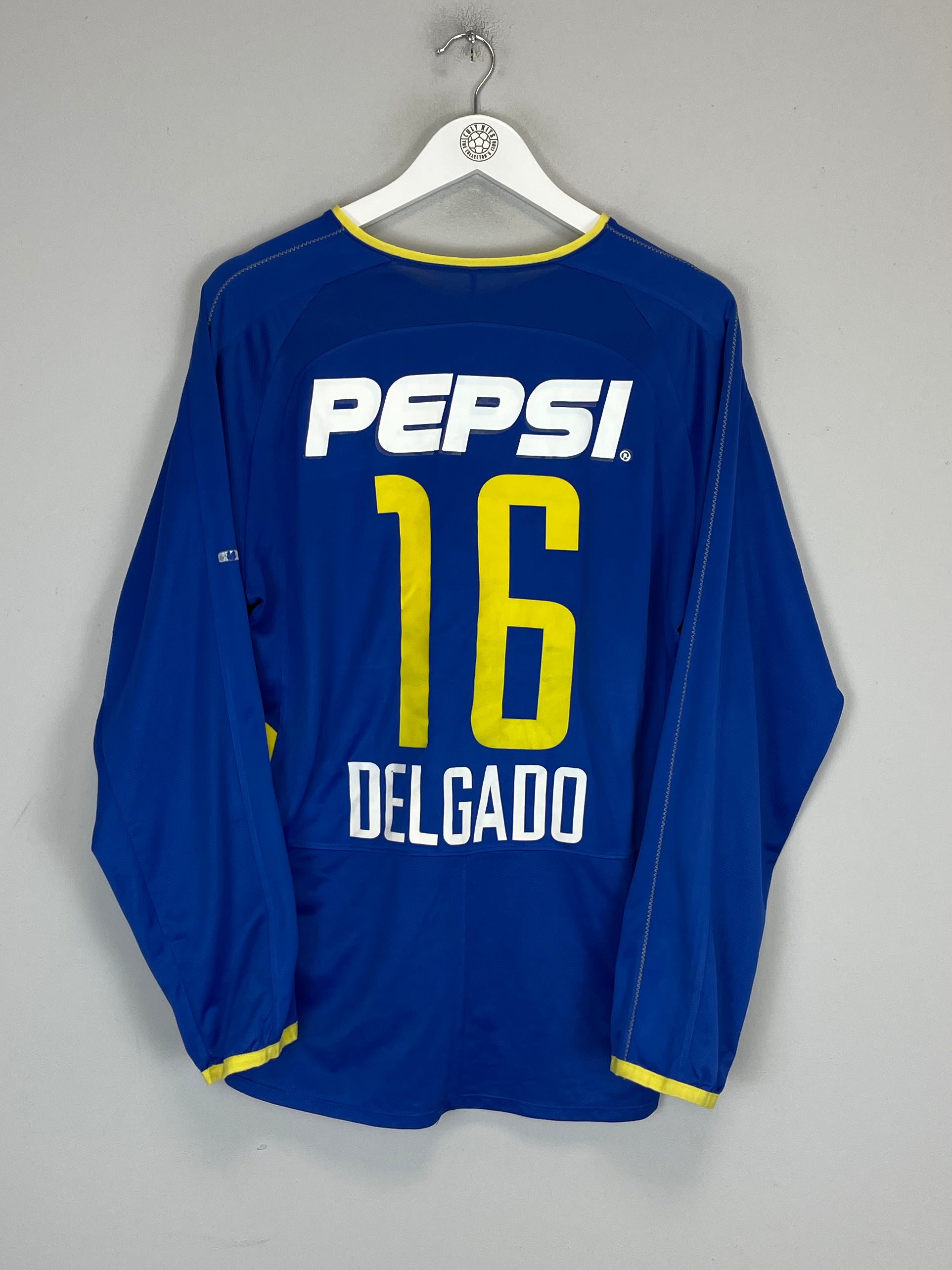Shop 2003/04 BOCA JUNIORS DELGADO #16 L/S HOME SHIRT (M) NIKE, classic football shirts, vintage football shirts & retro soccer jerseys at Cult Kits