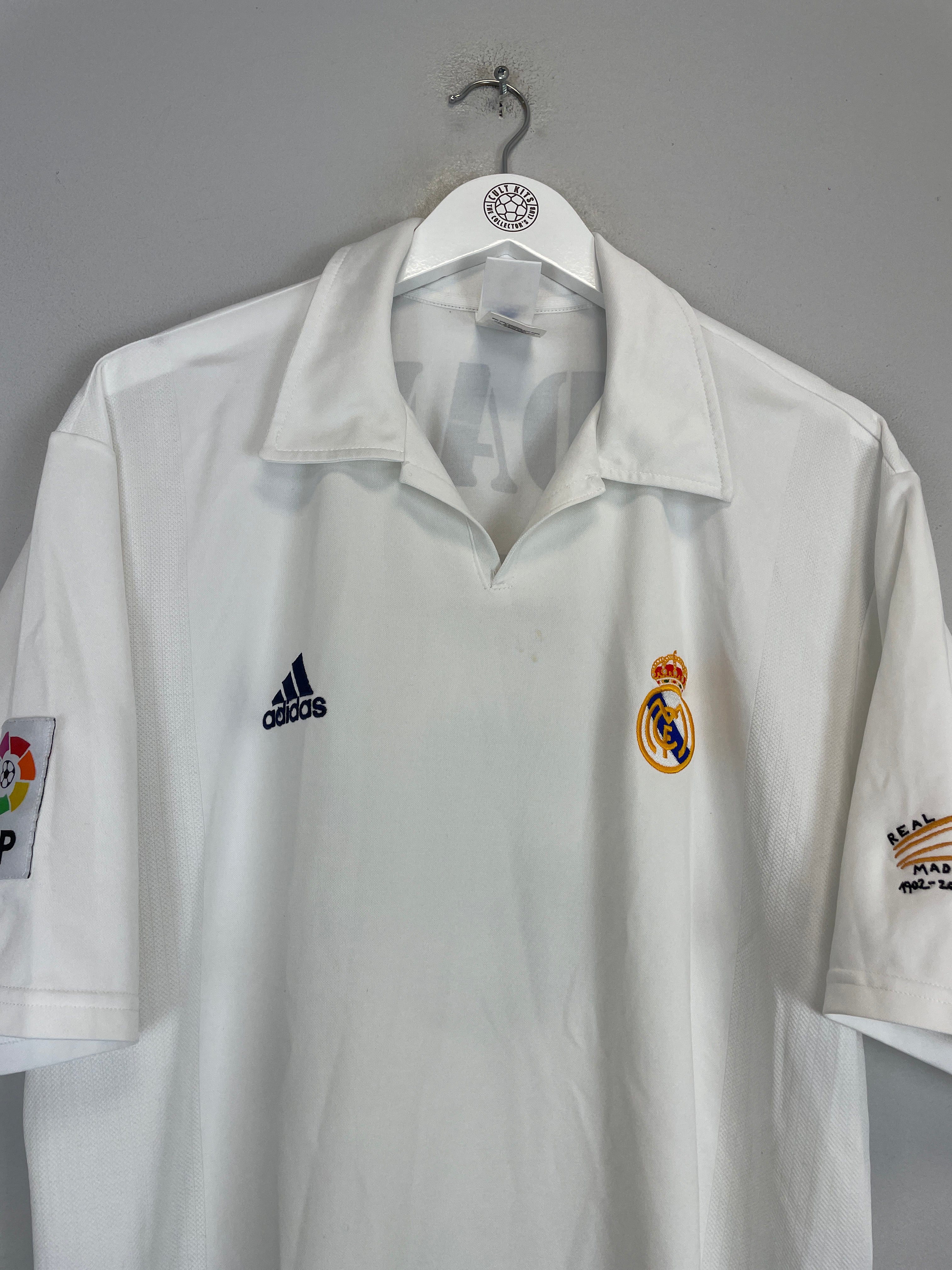 Shop 2001/02 REAL MADRID ZIDANE #5 *CENTENARY* HOME SHIRT (L) ADIDAS, classic football shirts, vintage football shirts & retro soccer jerseys at Cult Kits