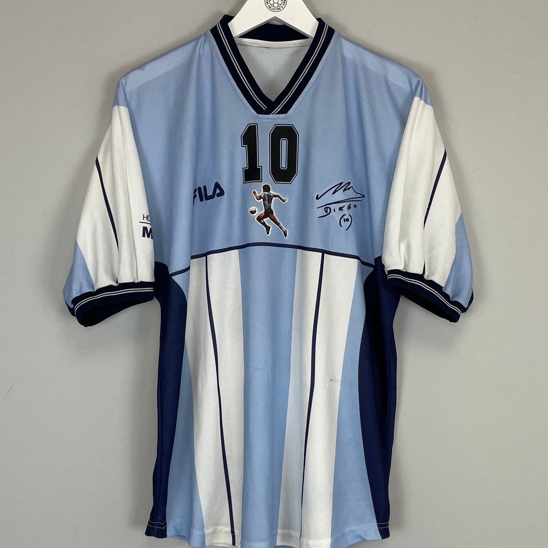 Shop 2001 ARGENTINA MARADONA #10 TESTIMONIAL SHIRT (M) FILA, classic football shirts, vintage football shirts & retro soccer jerseys at Cult Kits