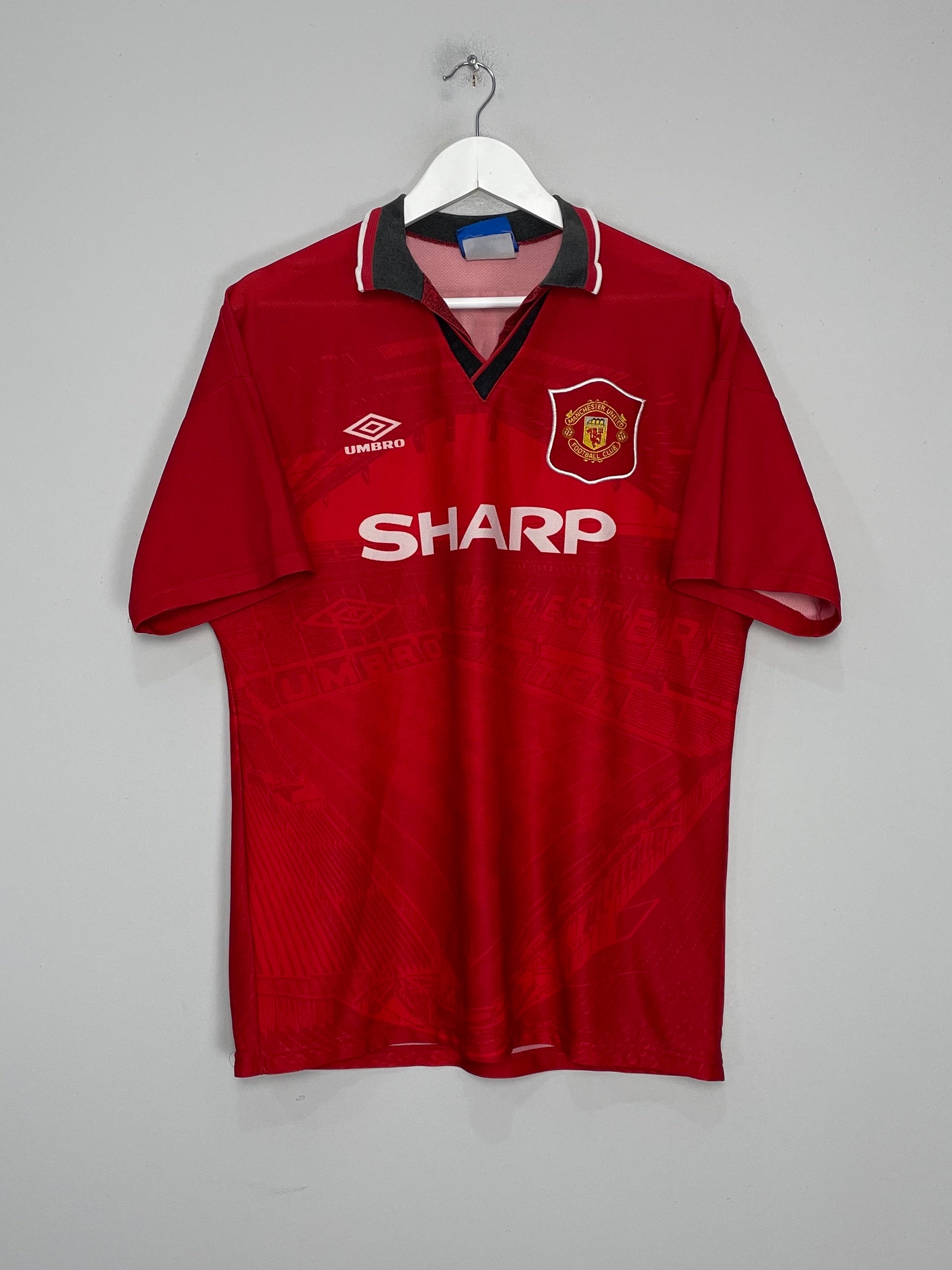Shop 1994/96 MANCHESTER UNITED BECKHAM #24 HOME SHIRT (L) UMBRO, classic football shirts, vintage football shirts & retro soccer jerseys at Cult Kits