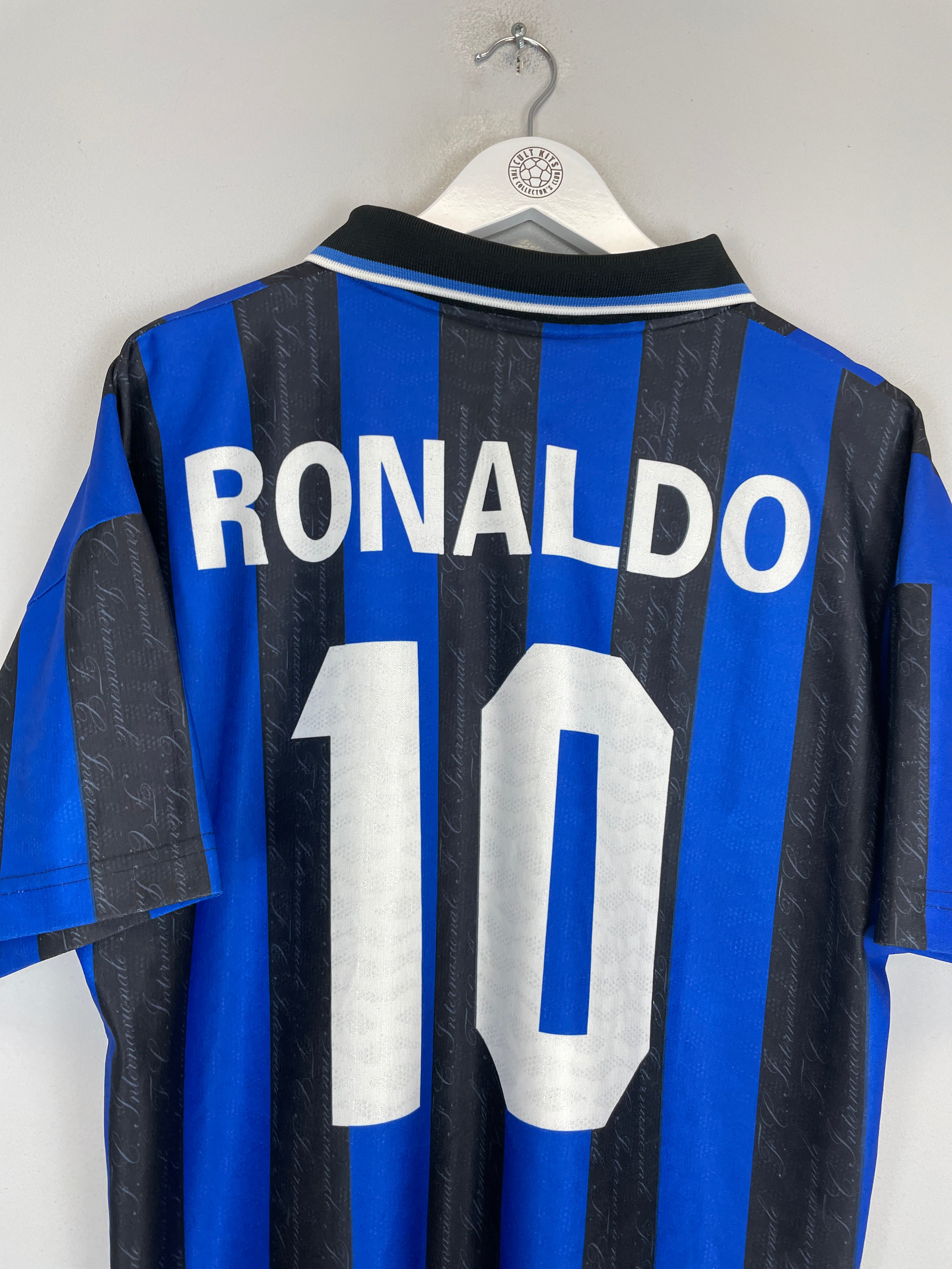 Shop 1997/98 INTER MILAN RONALDO #10 HOME SHIRT (L) UMBRO, classic football shirts, vintage football shirts & retro soccer jerseys at Cult Kits