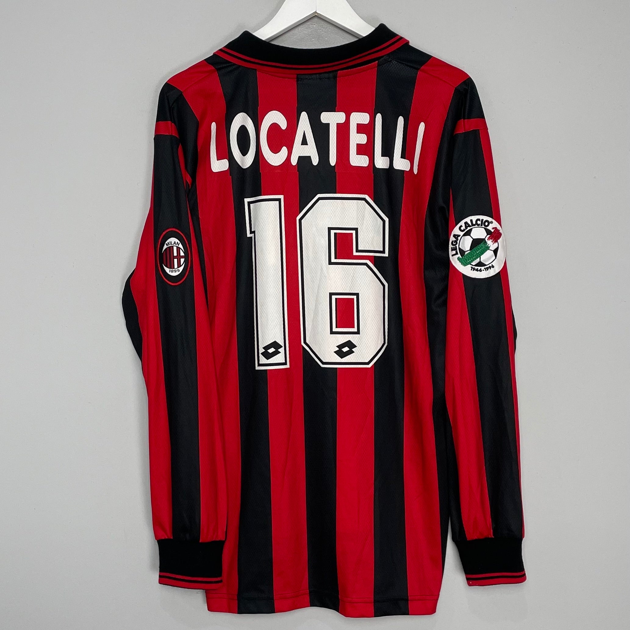 Shop 1994/95 AC MILAN LOCATELLI #16 *MATCH ISSUE* L/S HOME SHIRT (XL) LOTTO, classic football shirts, vintage football shirts & retro soccer jerseys at Cult Kits