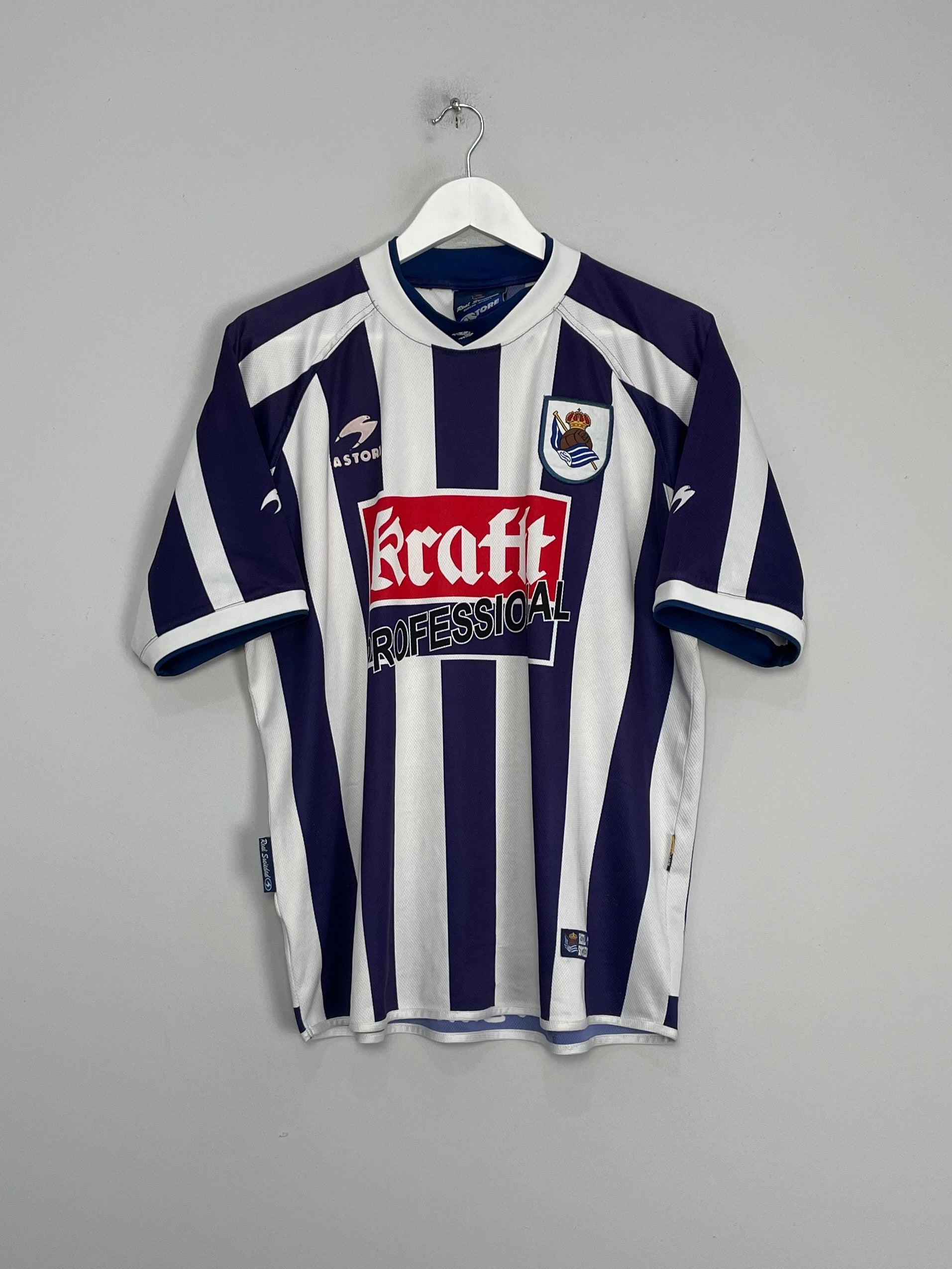 Shop 2002/03 REAL SOCIEDAD HOME SHIRT (L) ASTORE, classic football shirts, vintage football shirts & retro soccer jerseys at Cult Kits