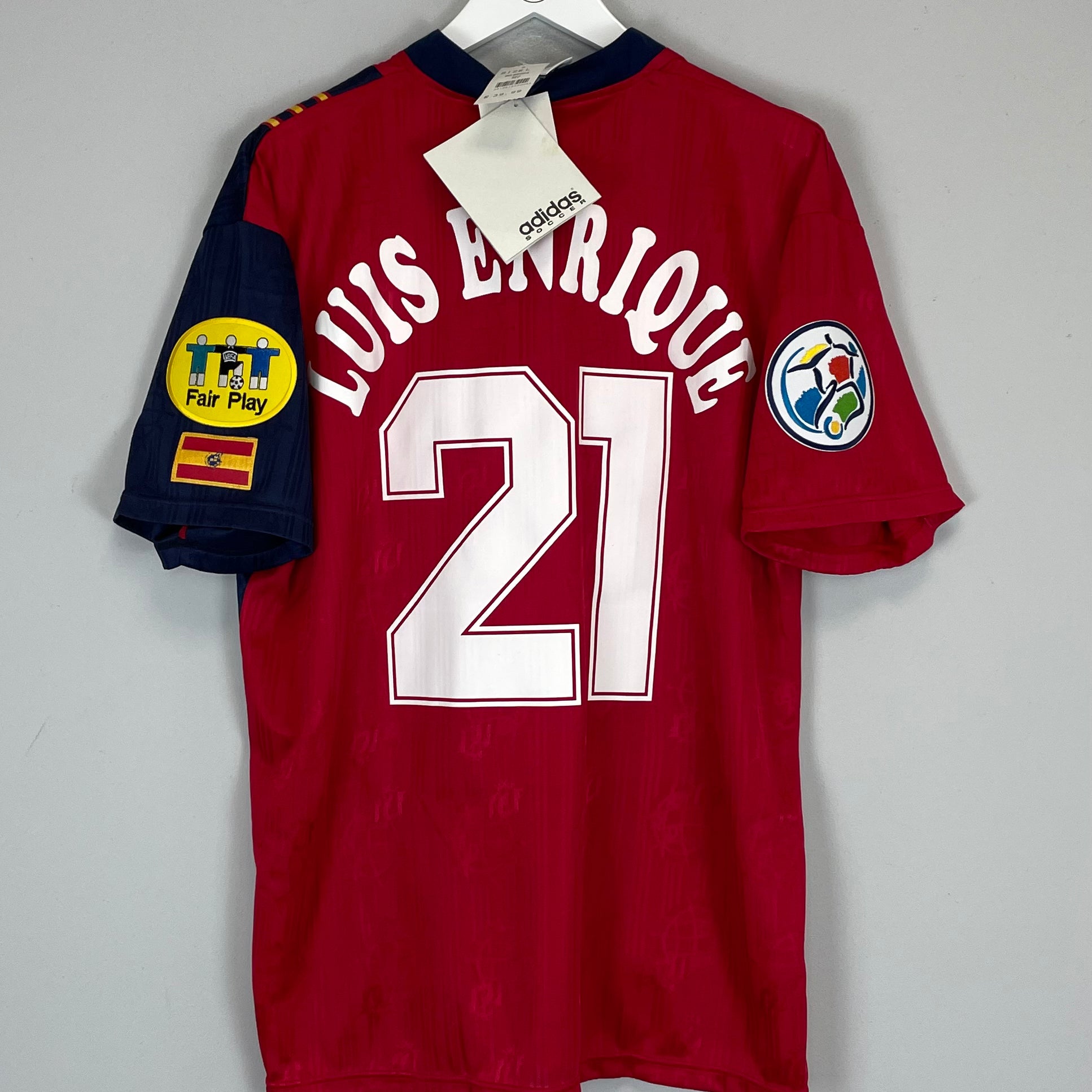 Shop 1996/98 SPAIN LUIS ENRIQUE #21 *BNWT* HOME SHIRT (L) ADIDAS, classic football shirts, vintage football shirts & retro soccer jerseys at Cult Kits