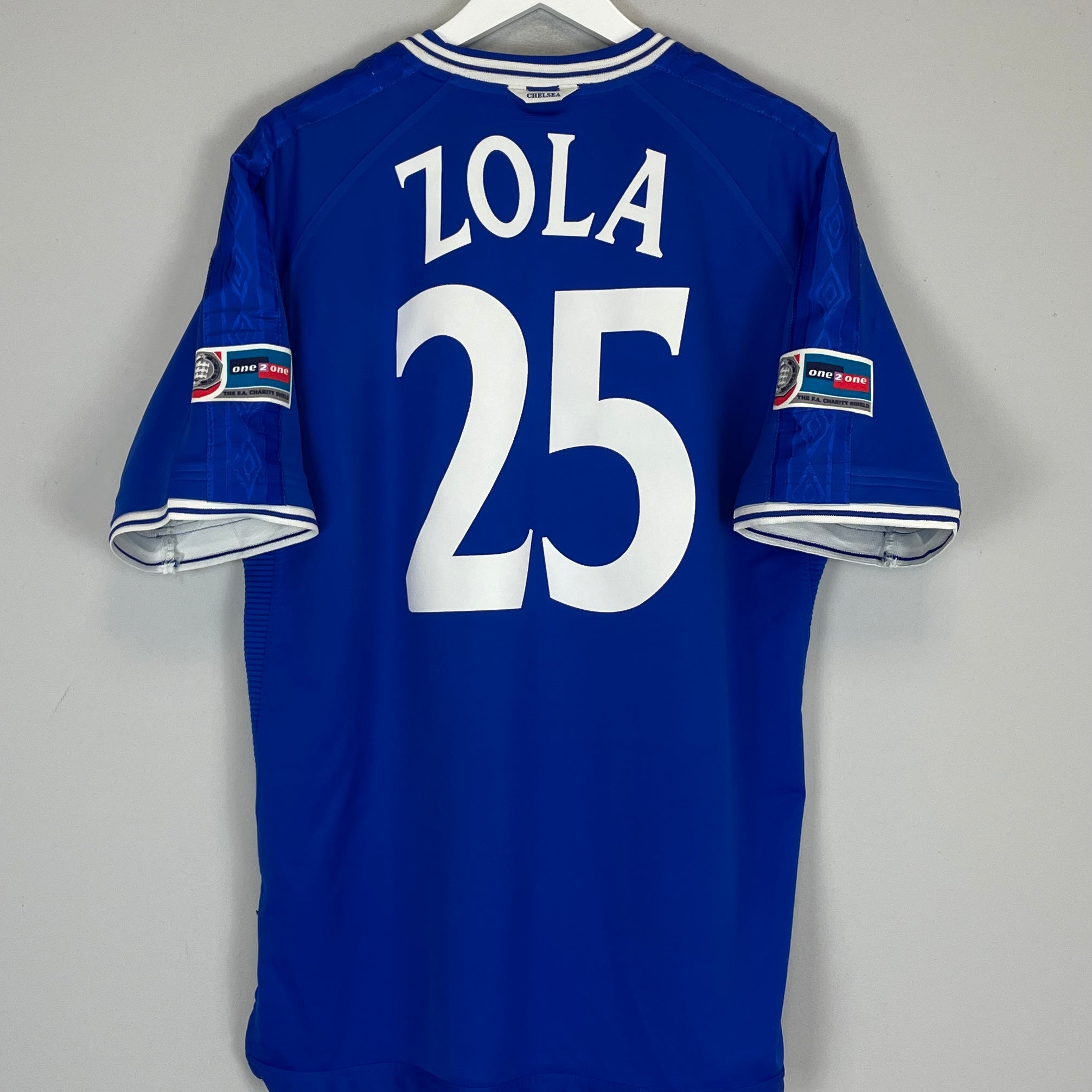 Shop 1999/00 CHELSEA ZOLA #25 HOME SHIRT (XL) UMBRO, classic football shirts, vintage football shirts & retro soccer jerseys at Cult Kits