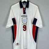 Shop 1997/99 ENGLAND SHEARER #9 HOME SHIRT (XL) UMBRO, classic football shirts, vintage football shirts & retro soccer jerseys at Cult Kits