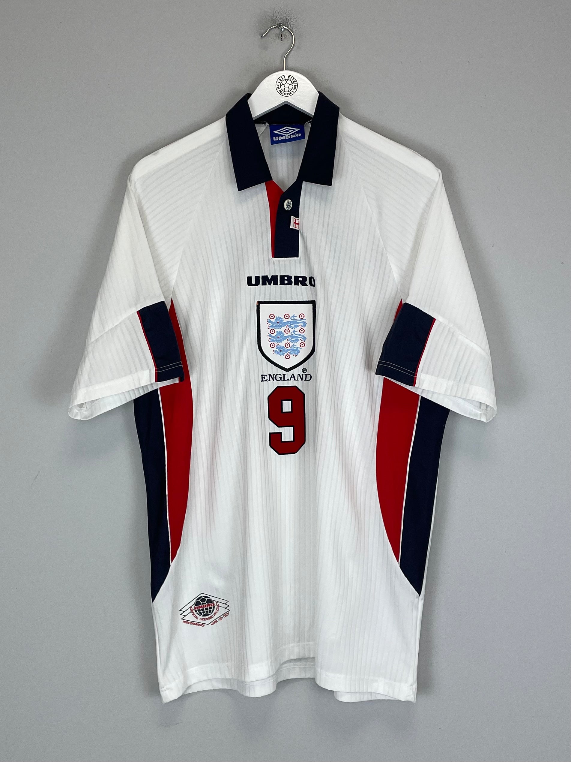 Shop 1997/99 ENGLAND SHEARER #9 HOME SHIRT (XL) UMBRO, classic football shirts, vintage football shirts & retro soccer jerseys at Cult Kits