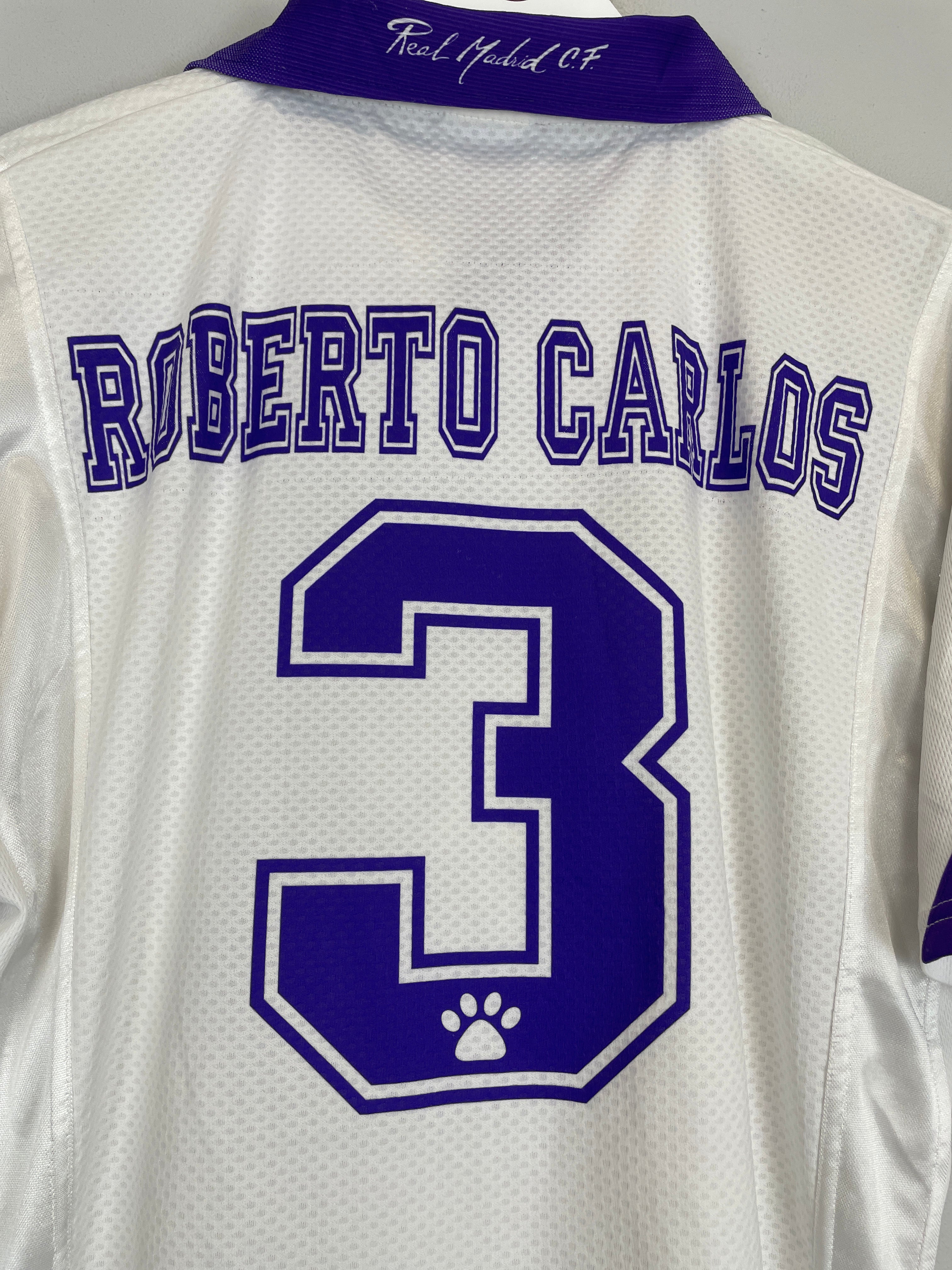 Shop 1997/98 REAL MADRID ROBERTO CARLOS #3 HOME SHIRT (M) KELME, classic football shirts, vintage football shirts & retro soccer jerseys at Cult Kits