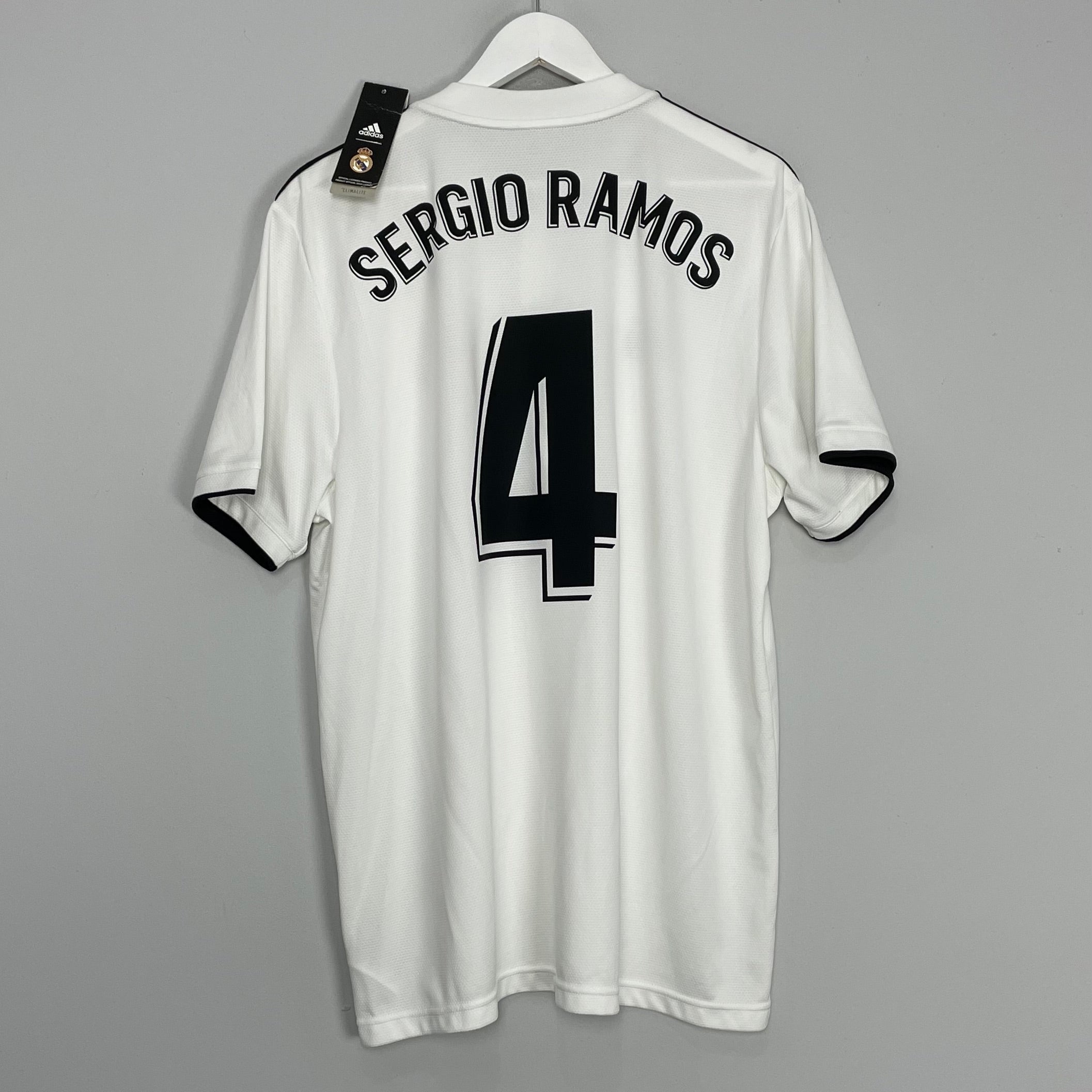 Shop 2018/19 REAL MADRID SERGIO RAMOS #4 *BNWT* HOME SHIRT (XL) ADIDAS, classic football shirts, vintage football shirts & retro soccer jerseys at Cult Kits
