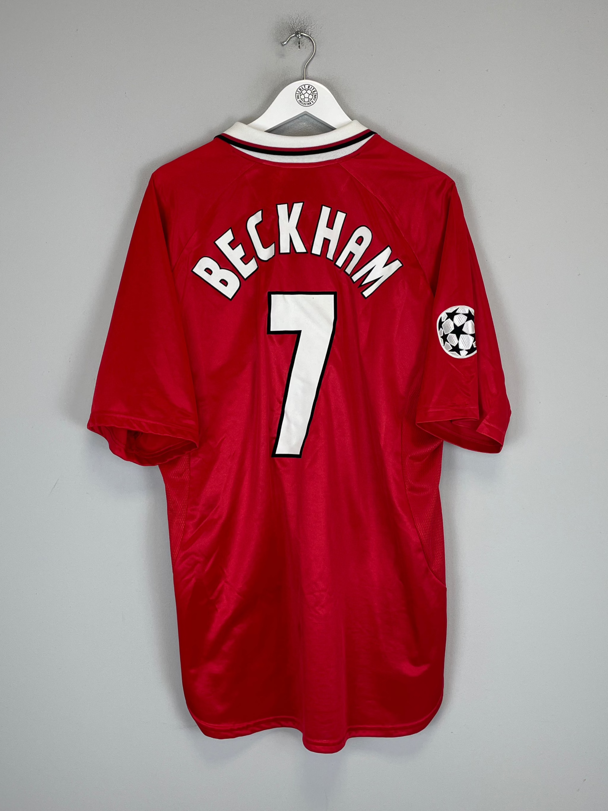 Shop 1999/00 MANCHESTER UNITED BECKHAM #7 C/L WINNERS HOME SHIRT (XXL) UMBRO, classic football shirts, vintage football shirts & retro soccer jerseys at Cult Kits