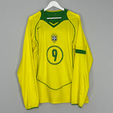 Shop 2004/06 BRAZIL RONALDO #9 L/S HOME SHIRT (XL) NIKE, classic football shirts, vintage football shirts & retro soccer jerseys at Cult Kits