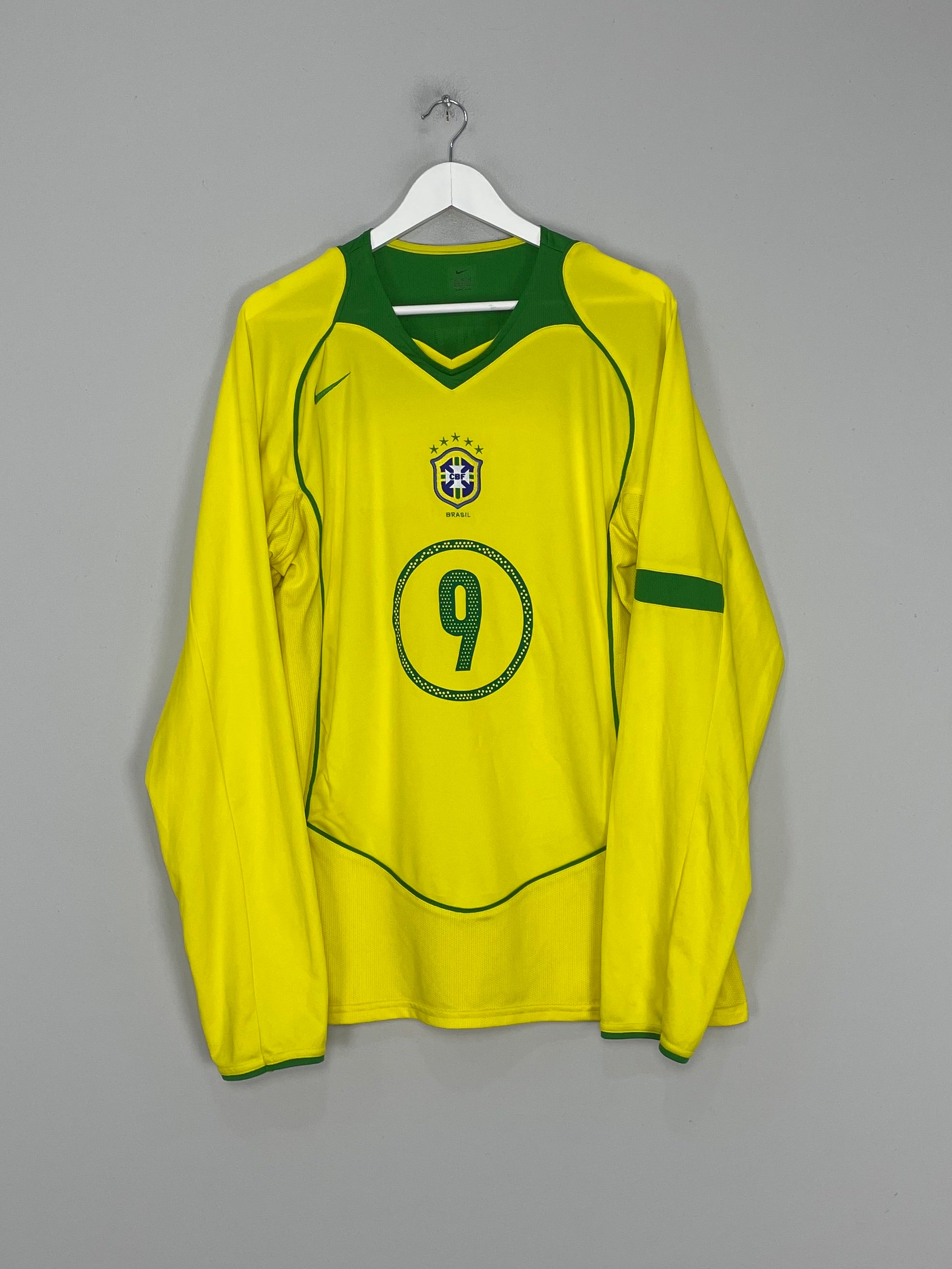 Shop 2004/06 BRAZIL RONALDO #9 L/S HOME SHIRT (XL) NIKE, classic football shirts, vintage football shirts & retro soccer jerseys at Cult Kits