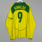 Shop 2004/06 BRAZIL RONALDO #9 L/S HOME SHIRT (XL) NIKE, classic football shirts, vintage football shirts & retro soccer jerseys at Cult Kits